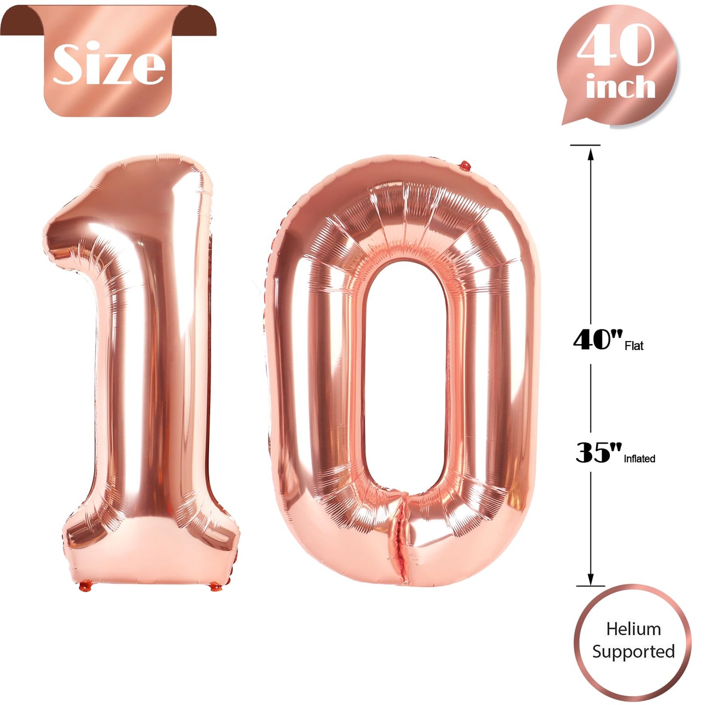 IWERP Rose Gold 40-Inch 10 Balloon – 10th Birthday & Anniversary Decorations