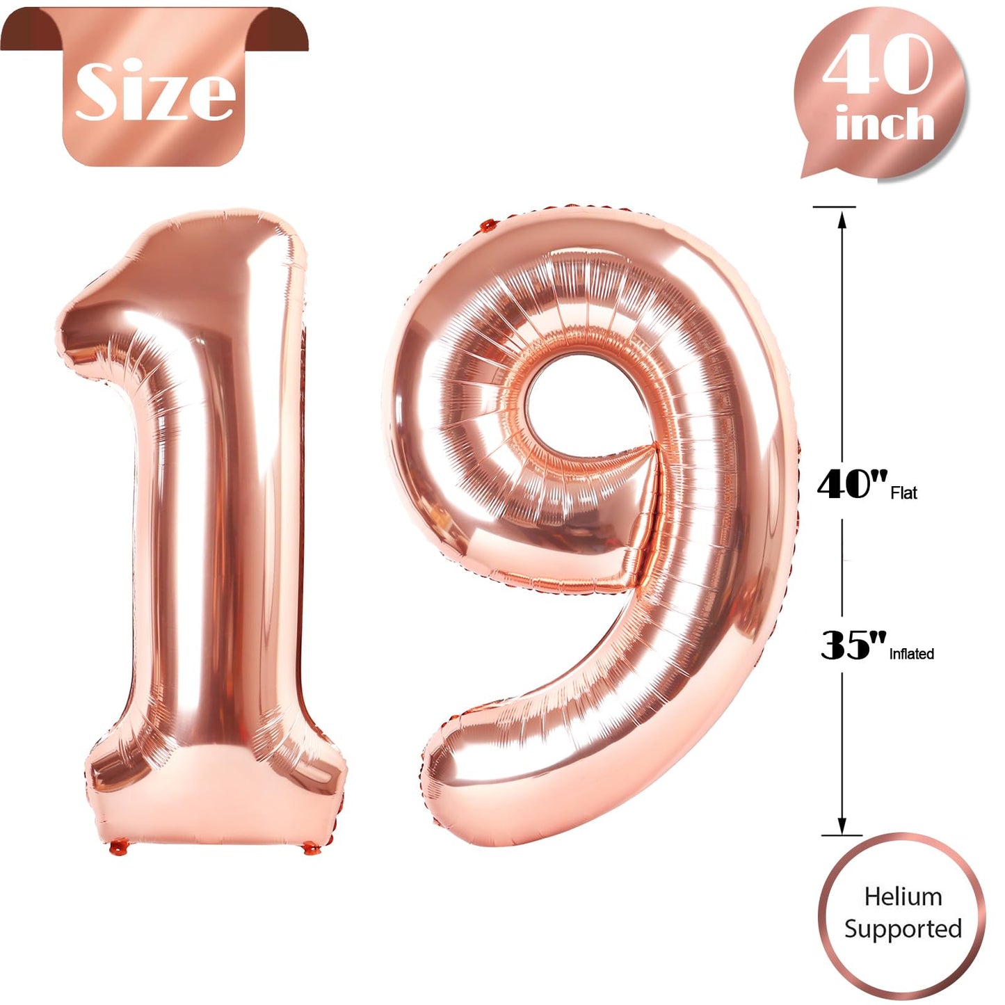 IWERP Rose Gold Number 19 Balloon - 40 Inch | 19th Birthday Decorations