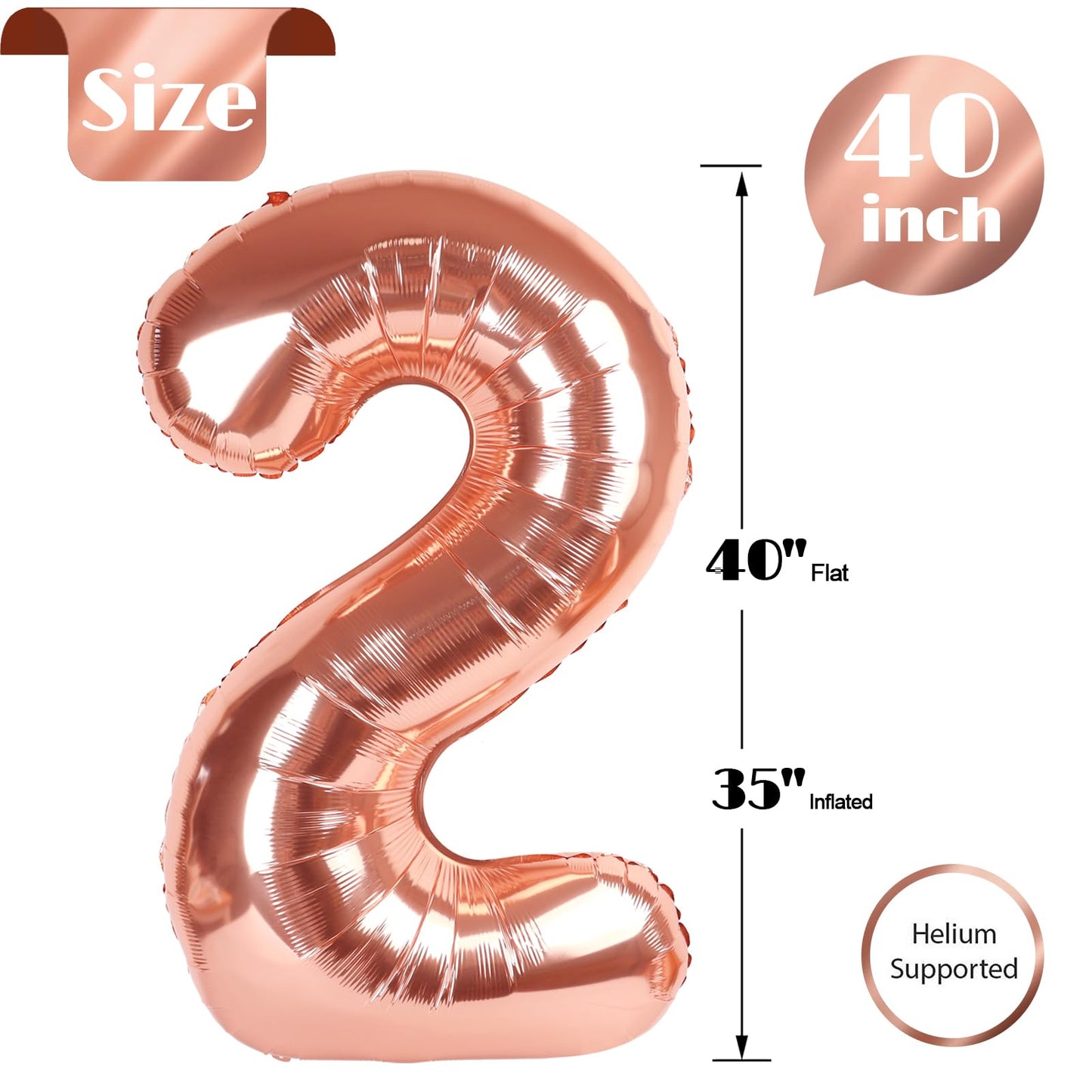 IWERP Rose Gold Number 2 Balloon 40 Inch – 2nd Birthday Decorations