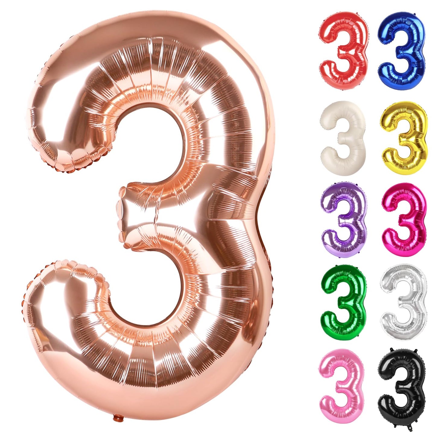 IWERP Rose Gold Number 3 Balloon 40 Inch – 3rd Birthday Decorations