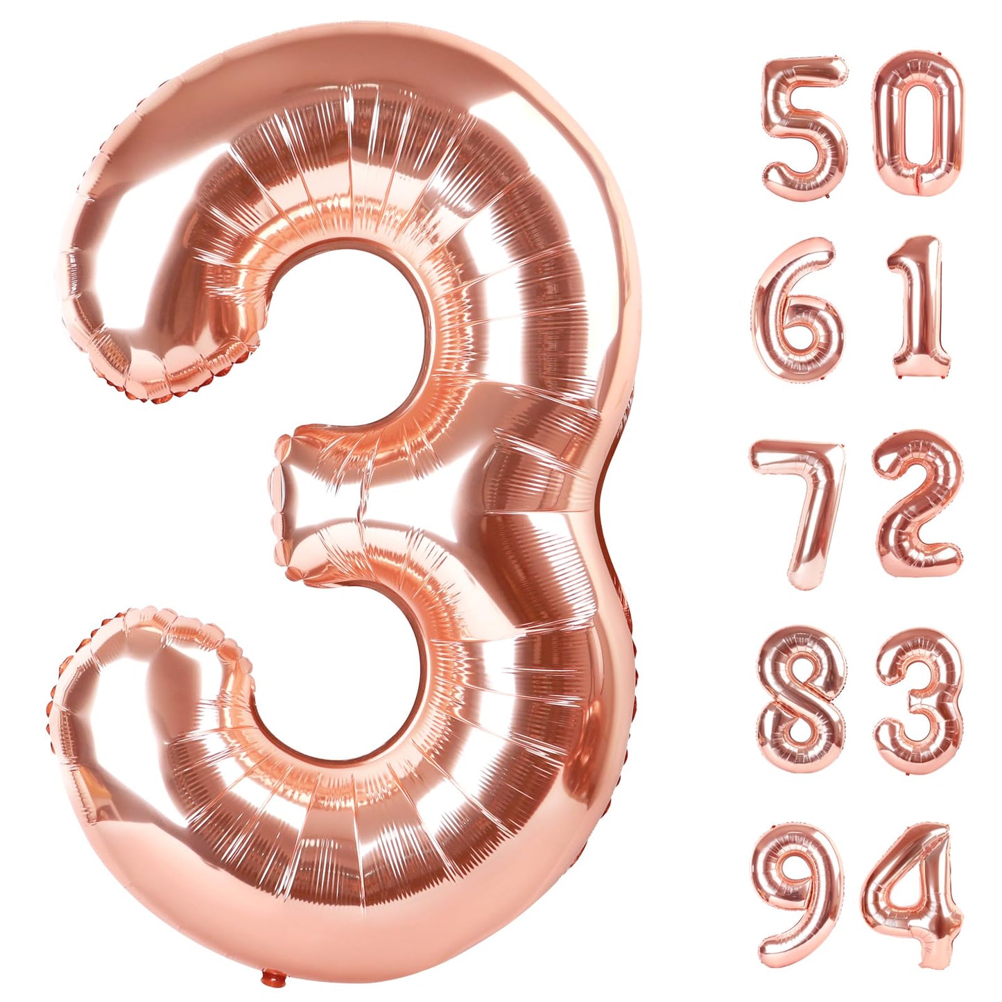 IWERP Rose Gold 3 Balloon - 40-Inch Number Balloon for 3rd Birthday Party Decor