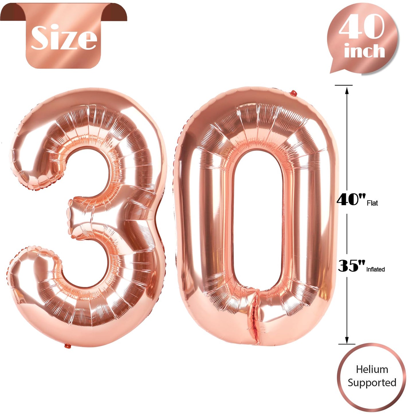 IWERP Rose Gold 30th Birthday Balloon – 40-Inch Number 30