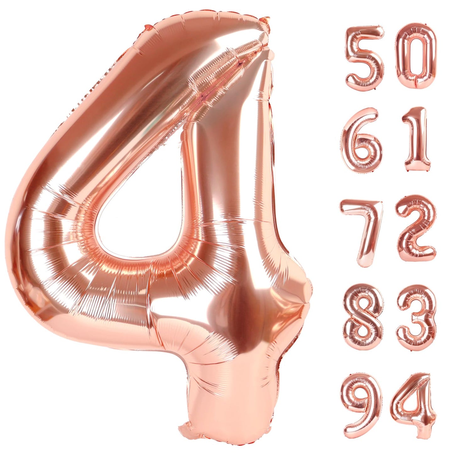 IWERP Rose Gold 40 Inch Number Balloon - 4th Birthday Decor for Girls & Boys