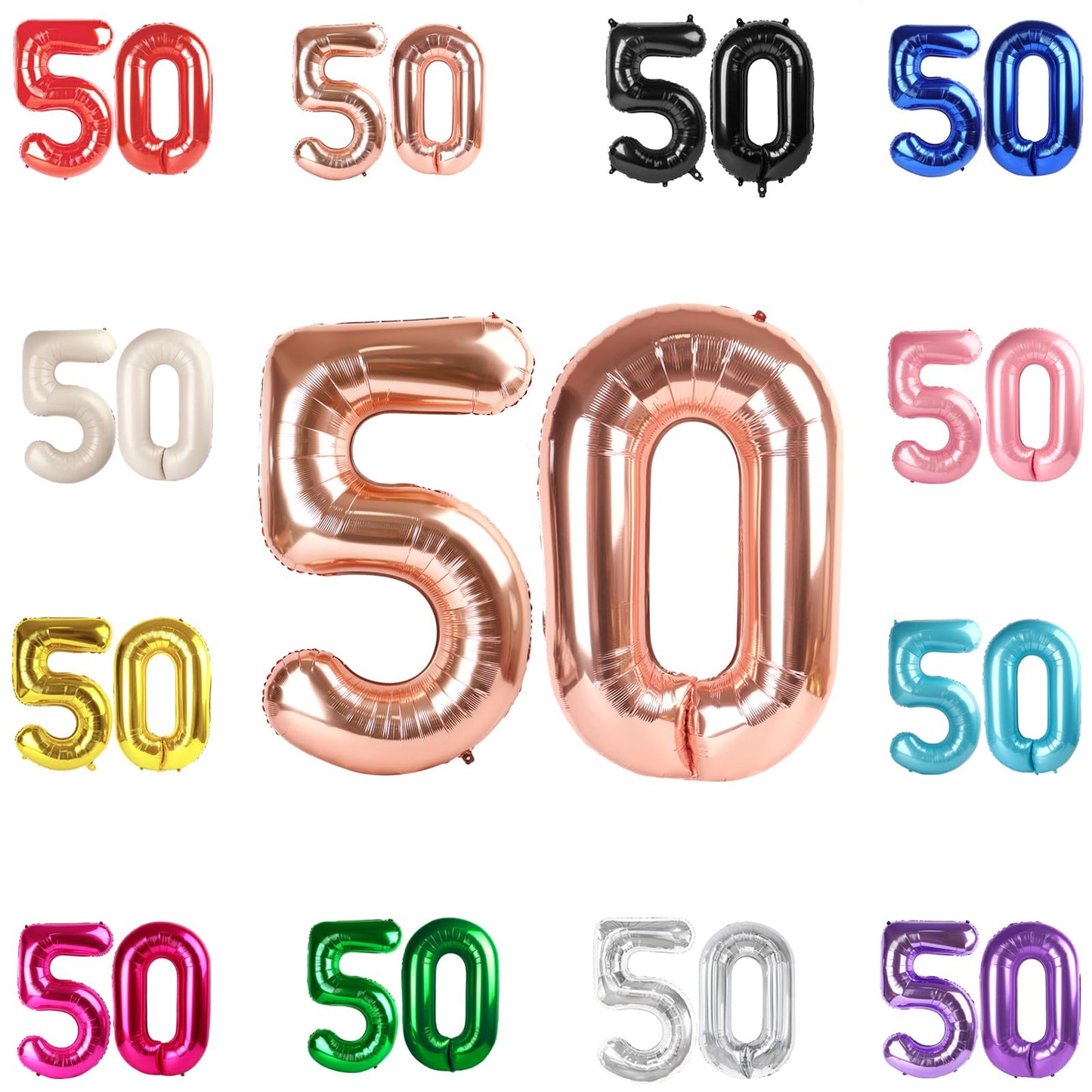 IWERP 50th Birthday Balloon — Rose Gold 40-Inch Number Balloon for Men & Women, 50th Anniversary Decorations