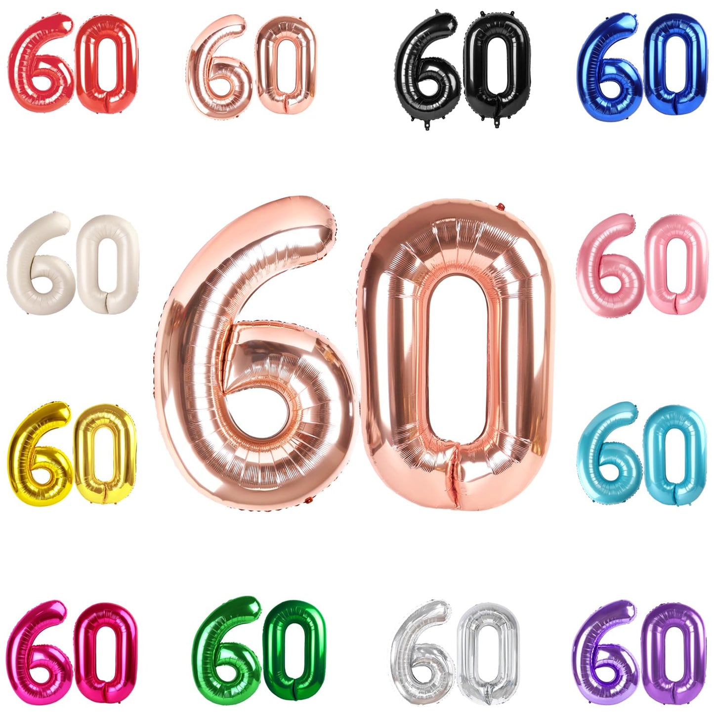 IWERP 60 Balloon Number Rose Gold 40-Inch | 60th Birthday Decorations for Men & Women