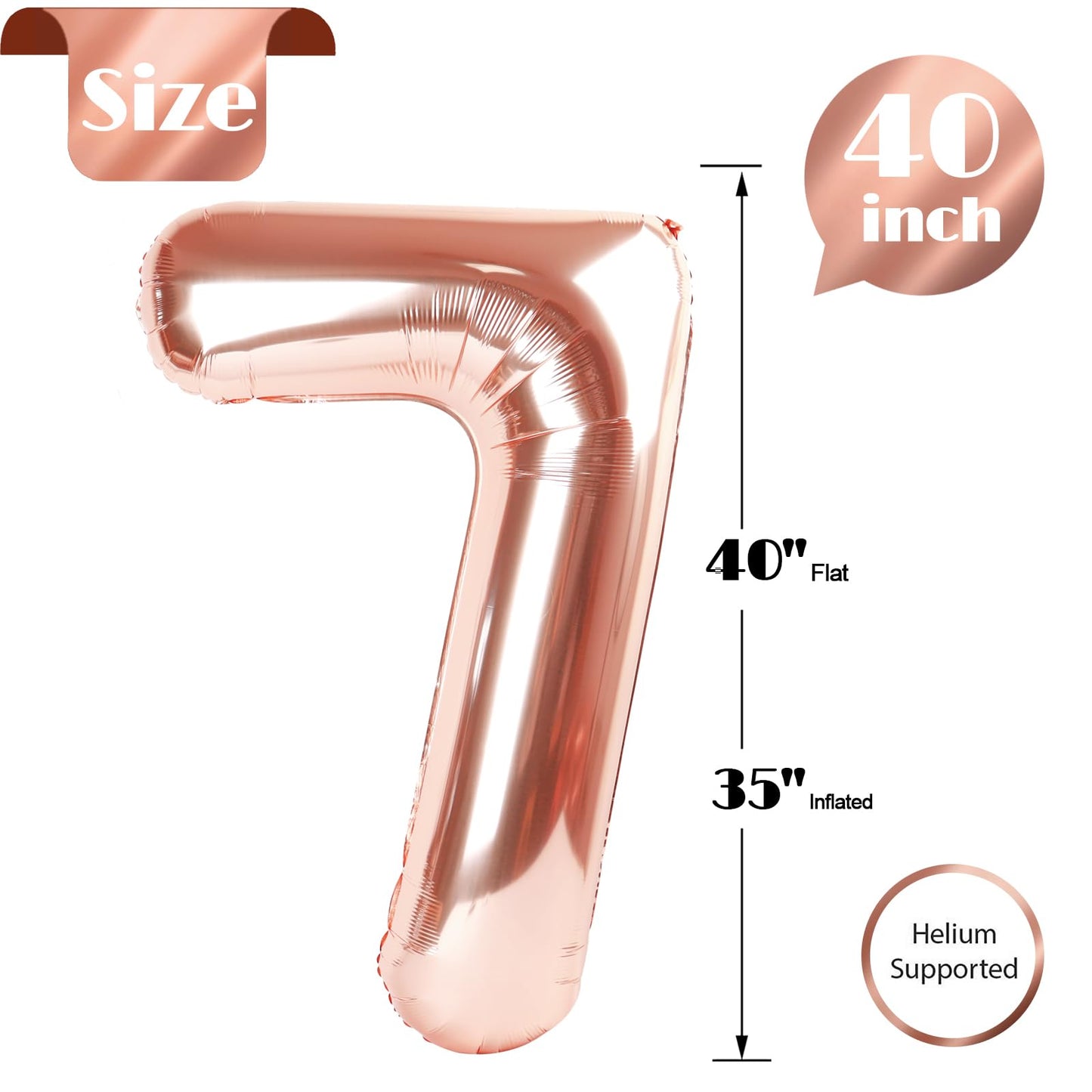 IWERP Rose Gold Number 7 Balloon 40 Inch – 7th Birthday Decorations