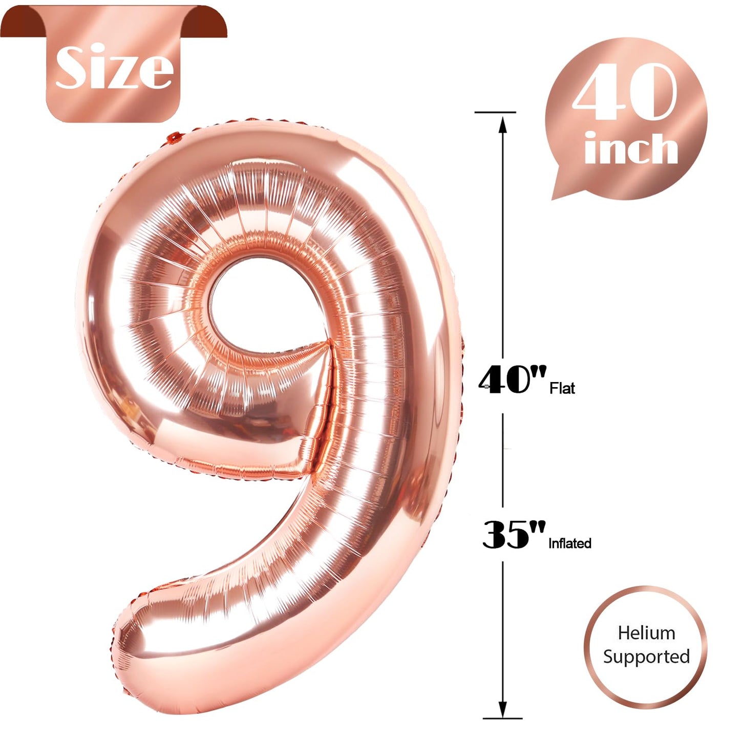 IWERP Rose Gold 9 Balloon – 40 Inch Giant Birthday Number