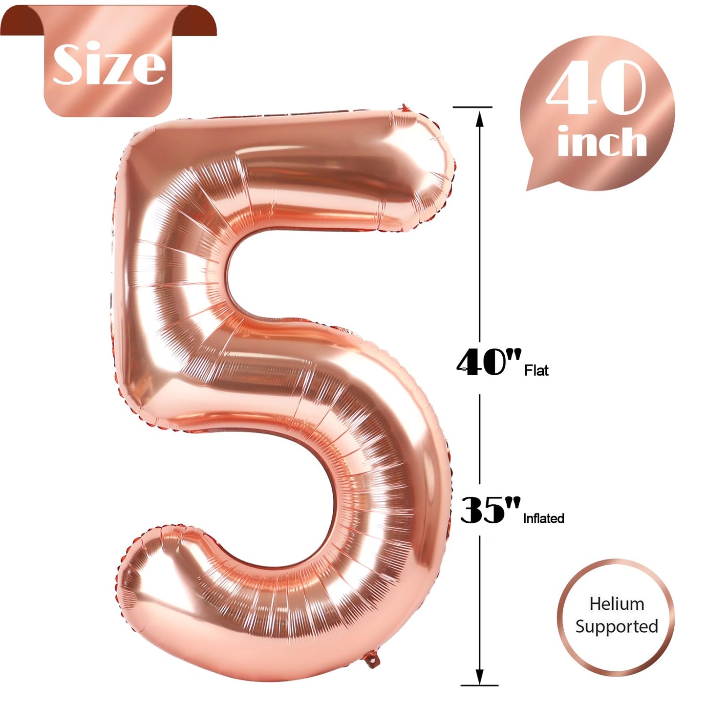 IWERP Rose Gold Number 5 Balloon 40-Inch | 5th Birthday Decorations