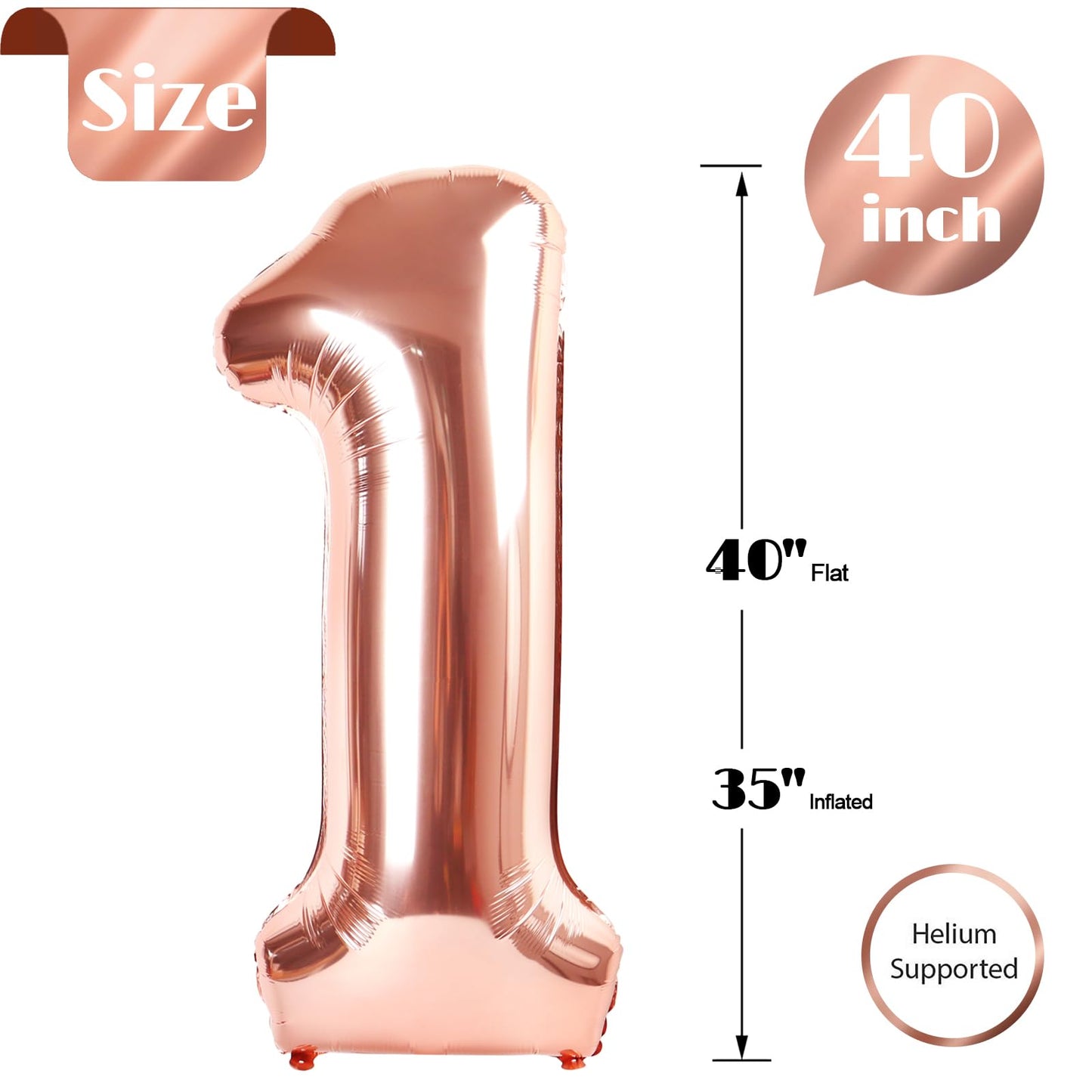 IWERP 40 Inch Rose Gold Number Balloon for First Birthday – Giant 1 Balloon