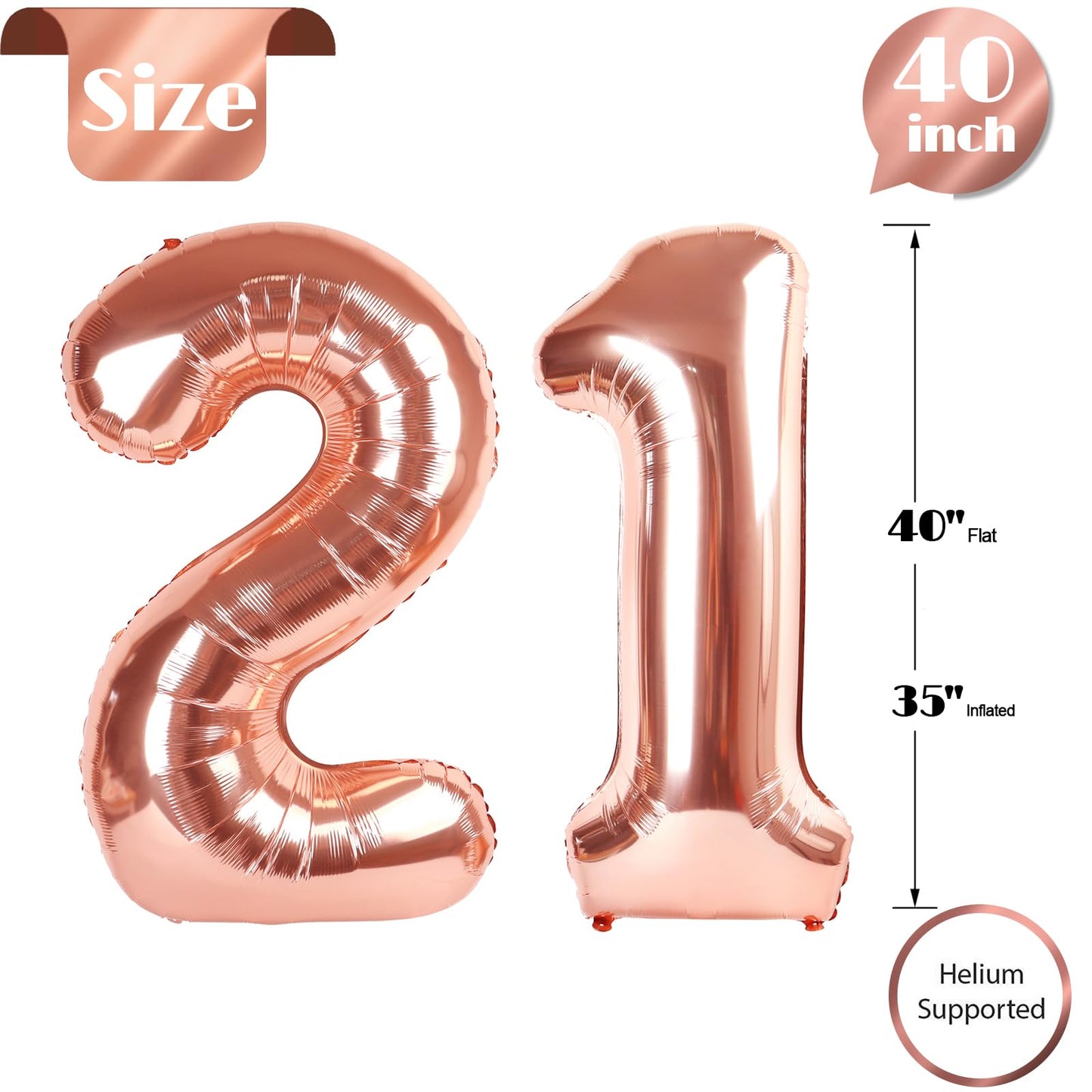 IWERP Rose Gold Number 21 Balloon, 40 Inch – 21st Birthday Decorations