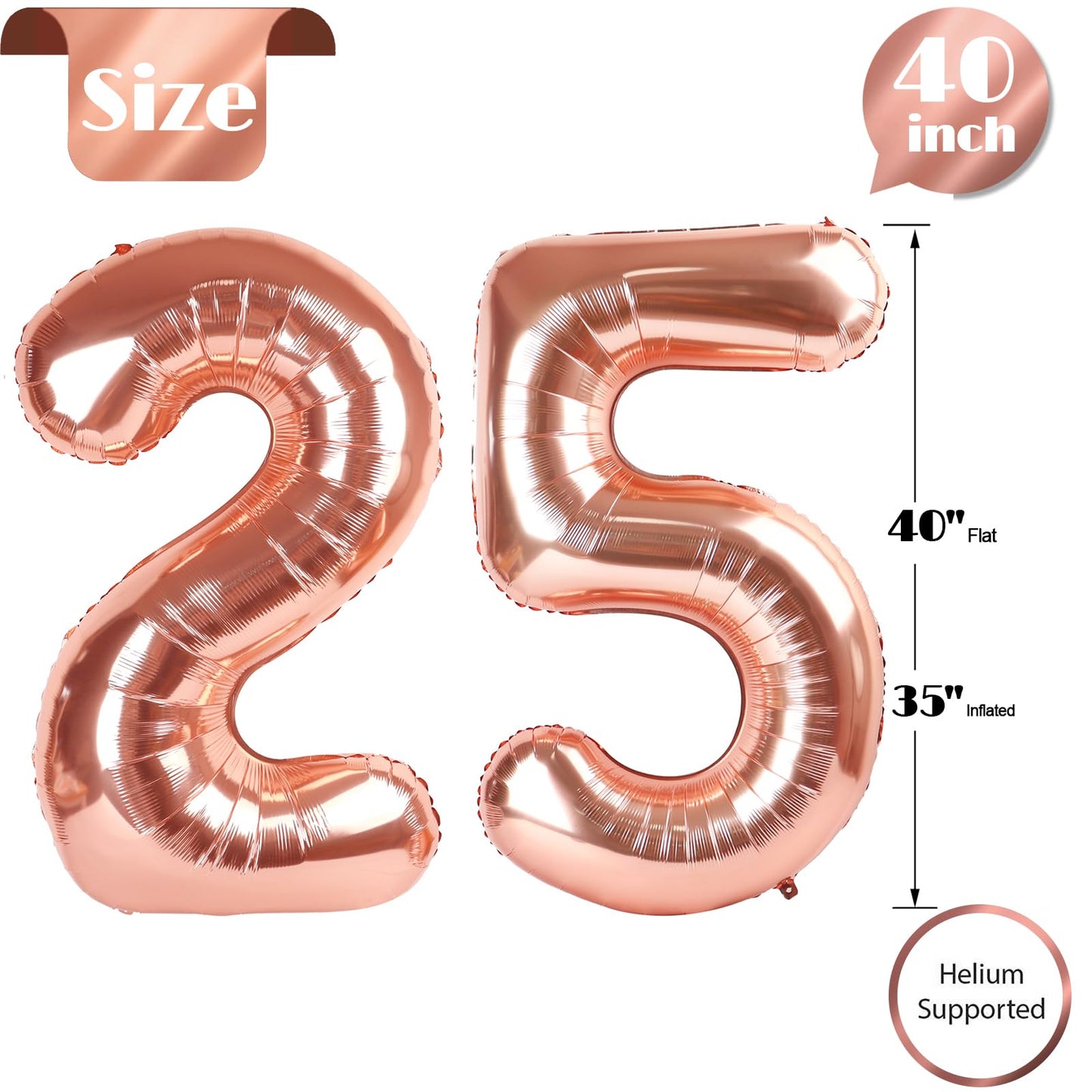 IWERP Rose Gold Number 25 Balloon, 40 Inch – 25th Birthday Decorations