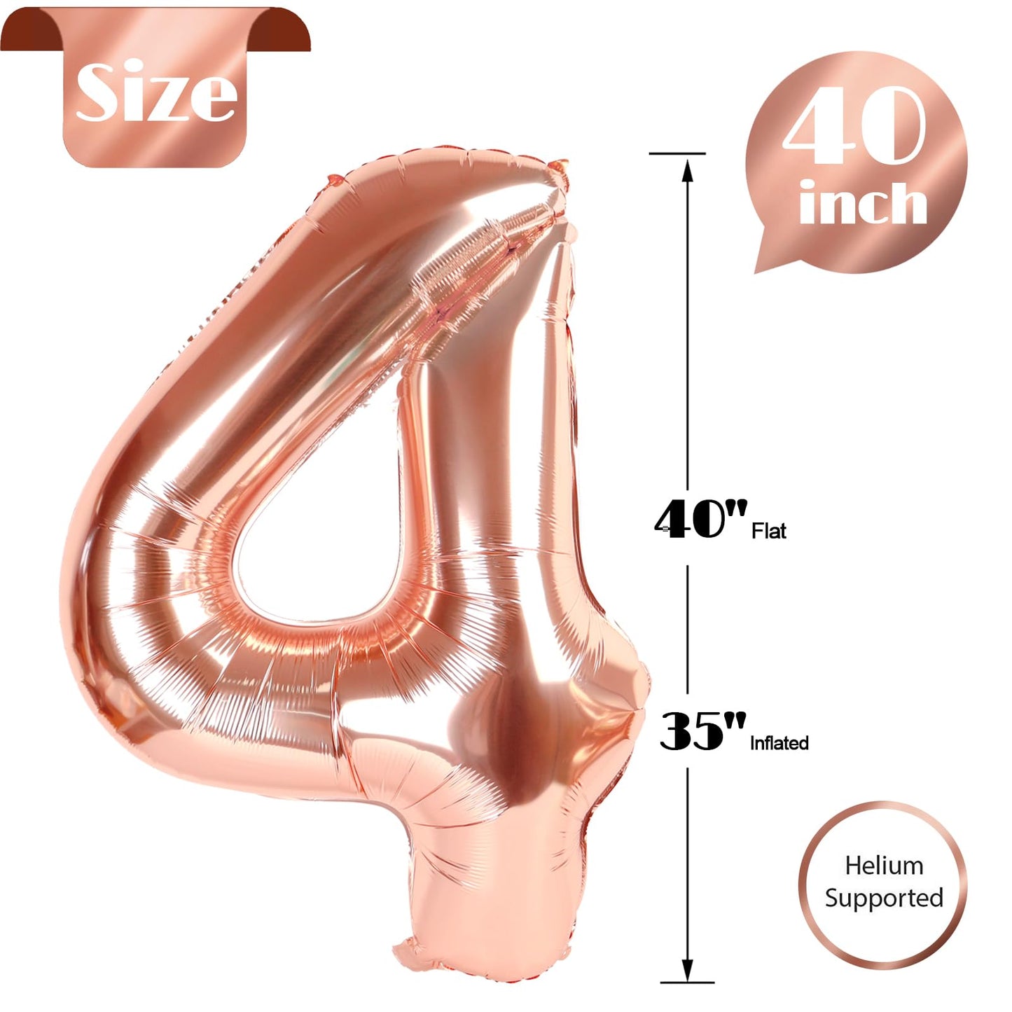 IWERP Rose Gold 4 Balloon 40 Inch – 4th Birthday Party Decor