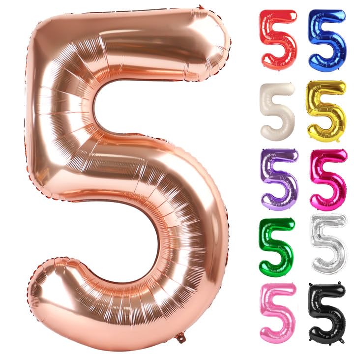 IWERP Rose Gold Number 5 Balloon 40-Inch | 5th Birthday Decorations