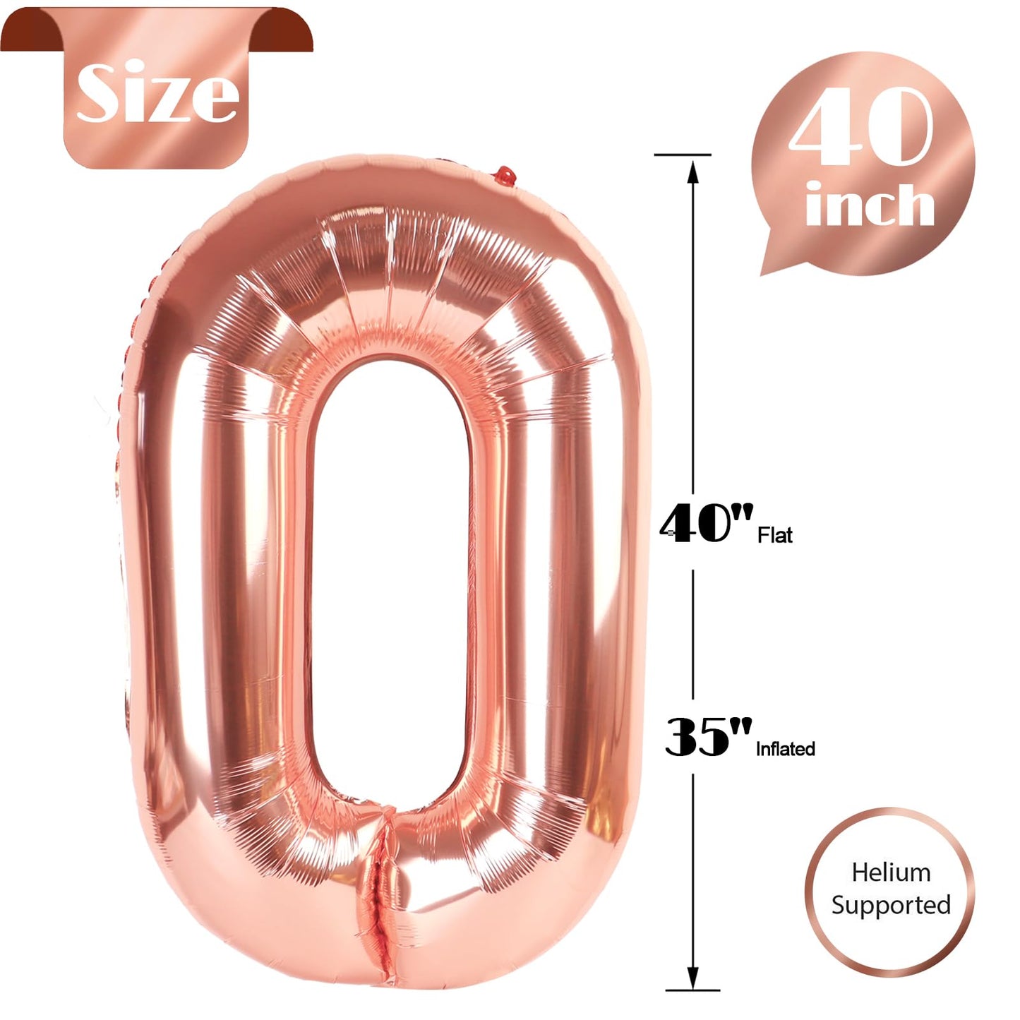 IWERP Rose Gold Number Balloon 40 Inch – 0 Birthday Numbers, Party Decorations