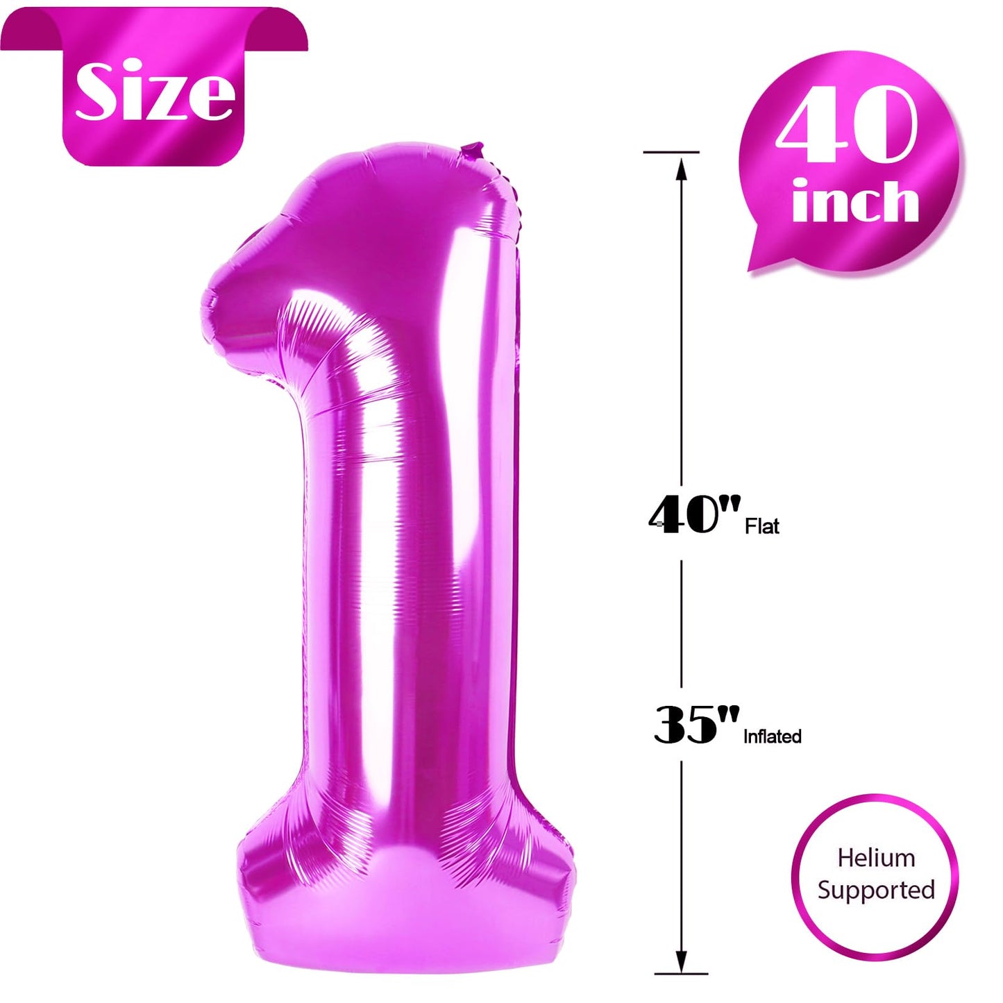 IWERP Rosy Purple Number 1 Balloon – 40-Inch First Birthday Decoration