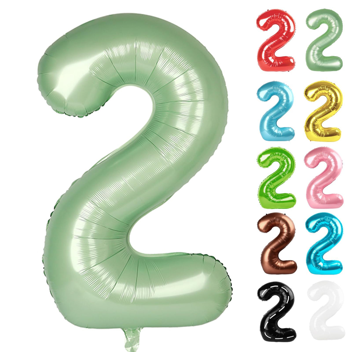 IWERP Sage Green 40-Inch Number 2 Balloon – 2nd Birthday Party Decor