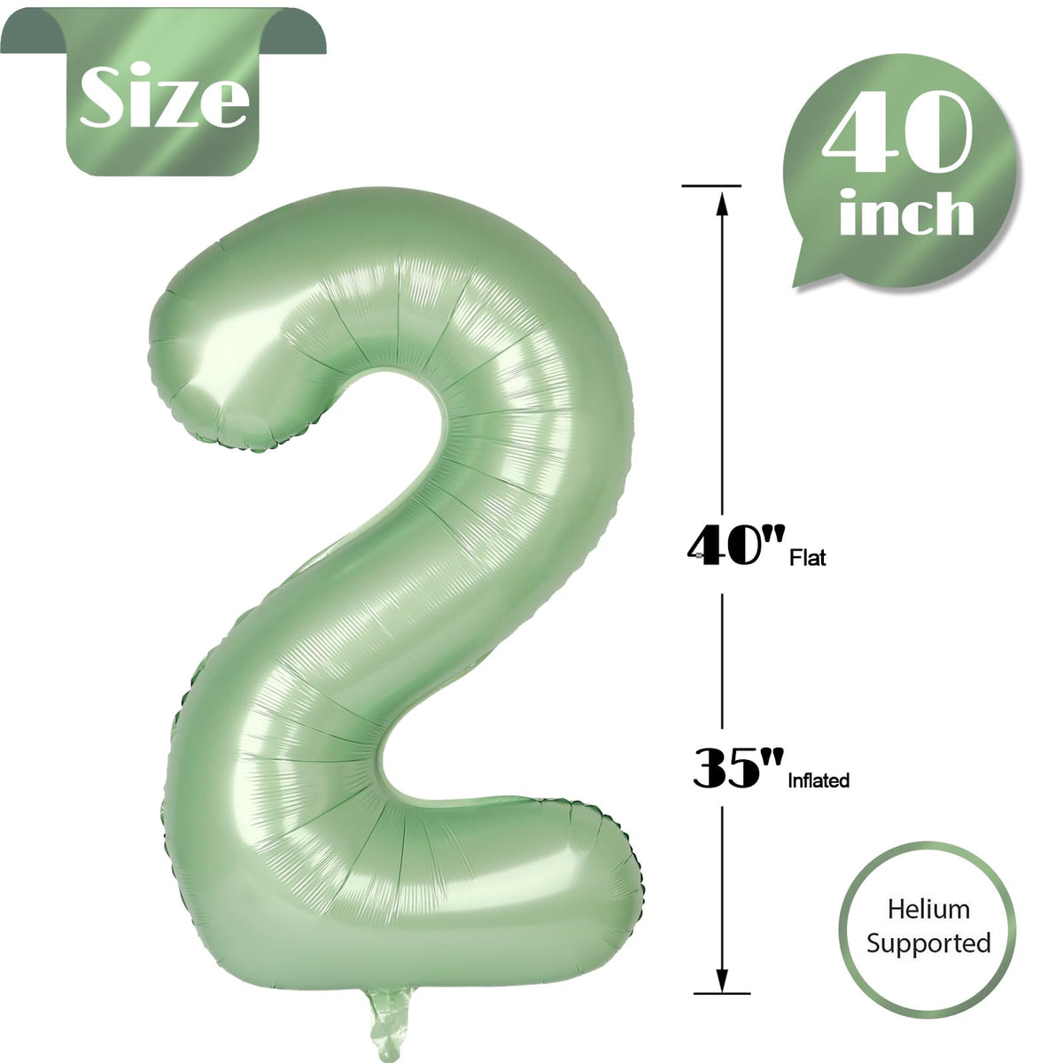 IWERP Sage Green 40-Inch Number 2 Balloon – 2nd Birthday Party Decor