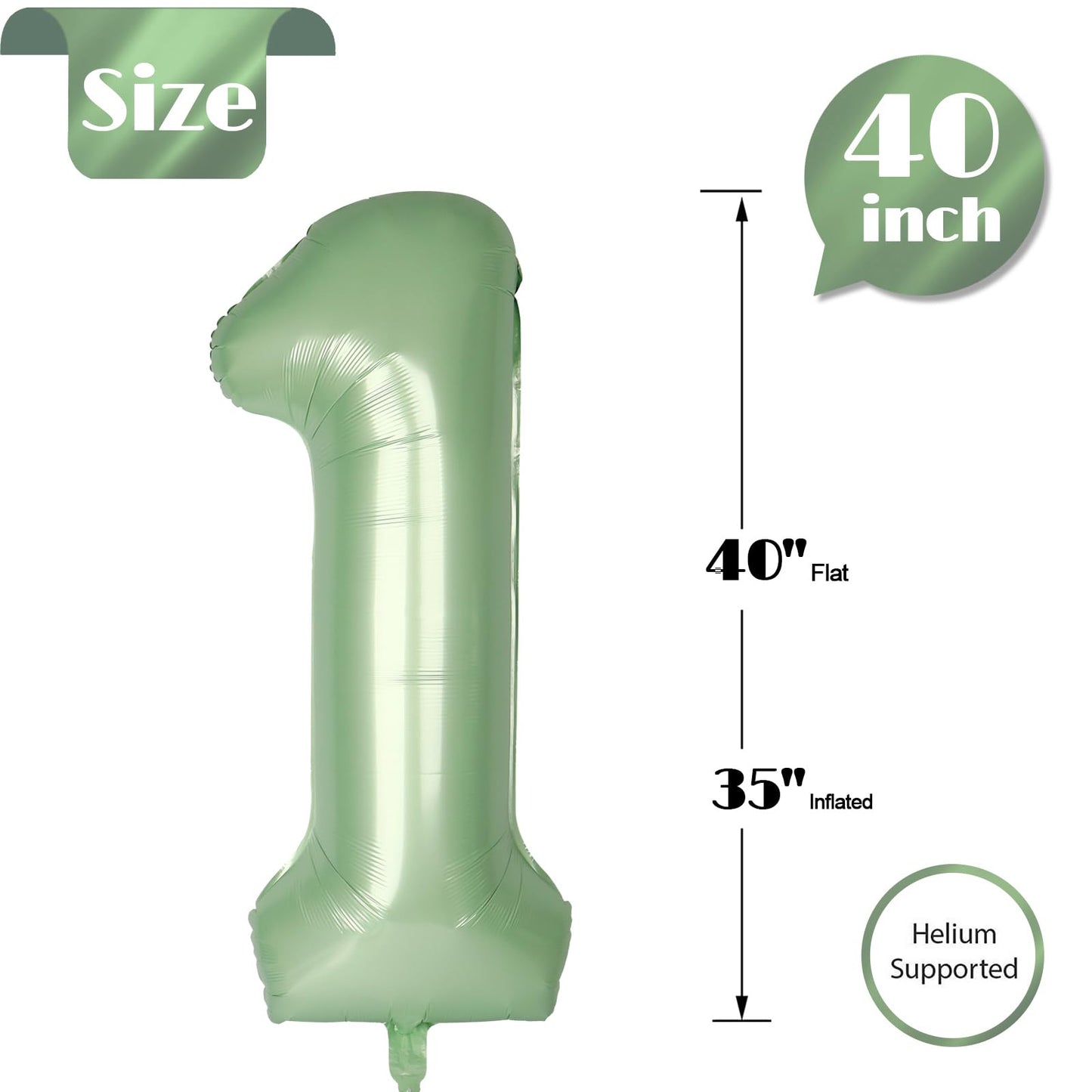 IWERP Sage Green 40-Inch Number 1 Balloon – First Birthday Decorations