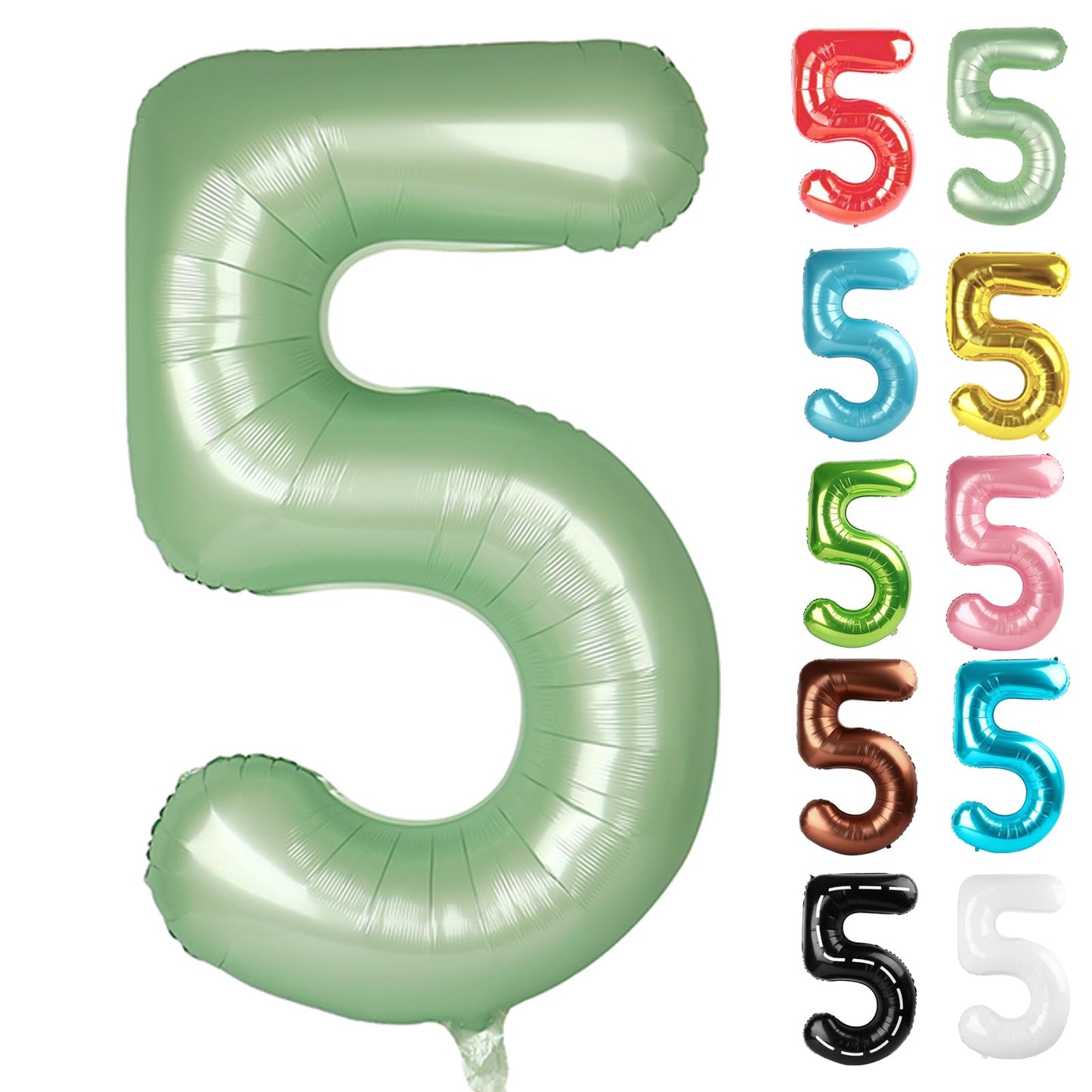 IWERP Sage Green 40-Inch Number Balloon 5 – 5th Birthday Decorations