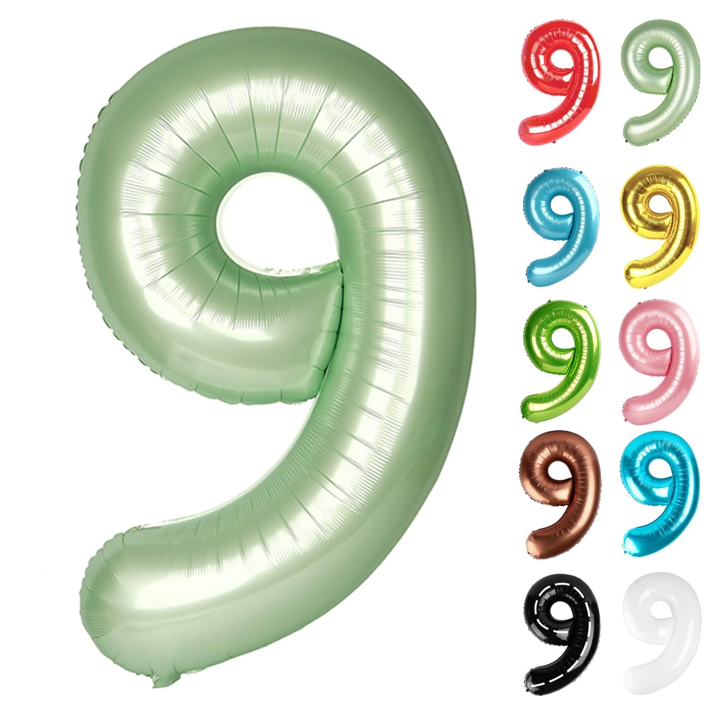 IWERP Sage Green 40-Inch Number 9 Balloon – 9th Birthday Decorations