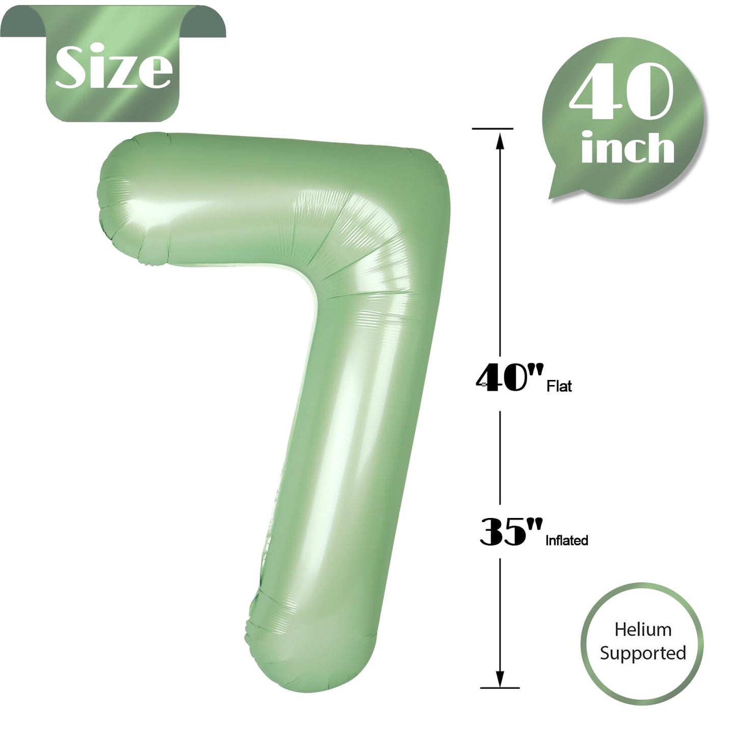 IWERP Sage Green 40-Inch Number 7 Balloon – 7th Birthday Decorations for Boys & Girls