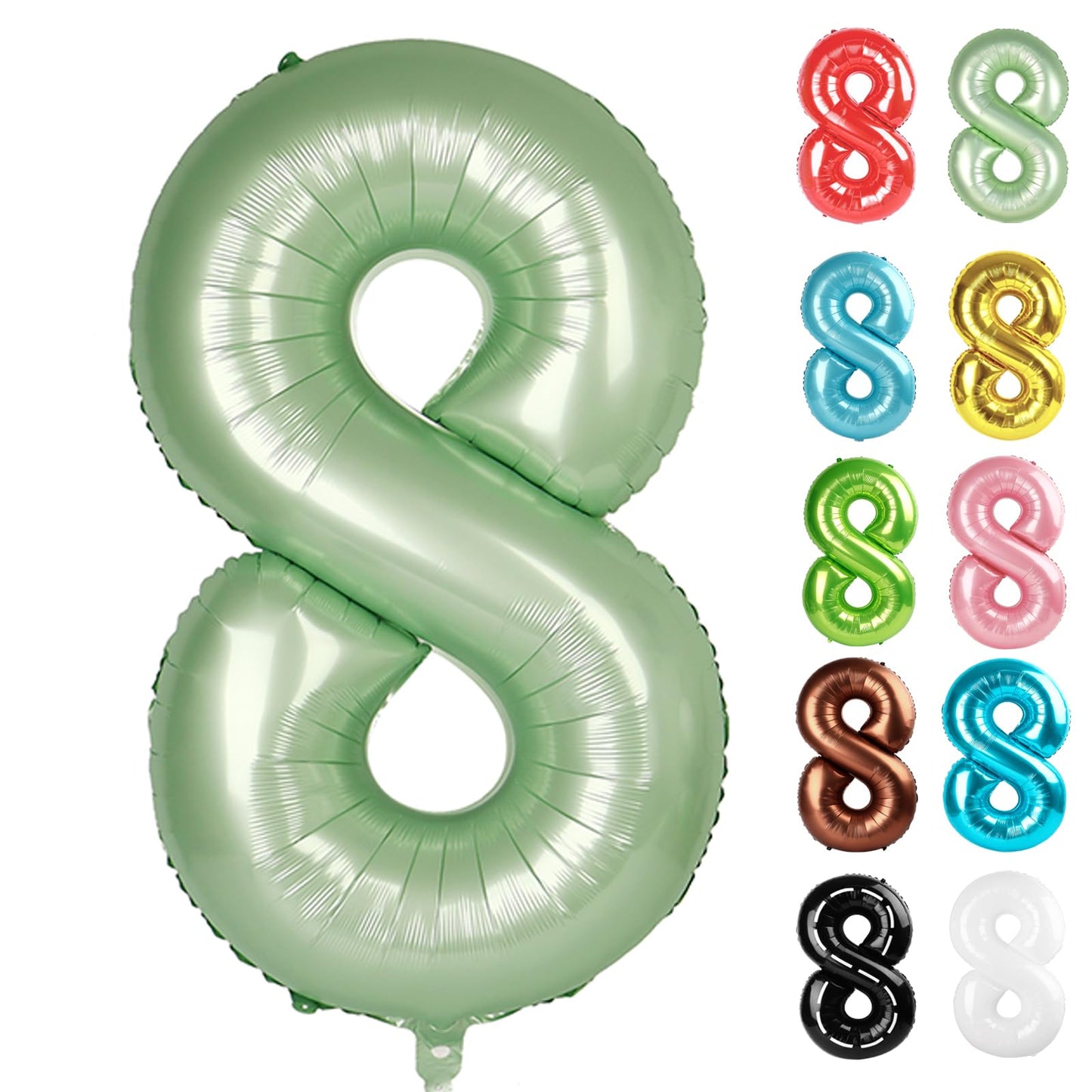 IWERP Sage Green 40-Inch Number 8 Balloon – 8th Birthday Decorations for Boys & Girls