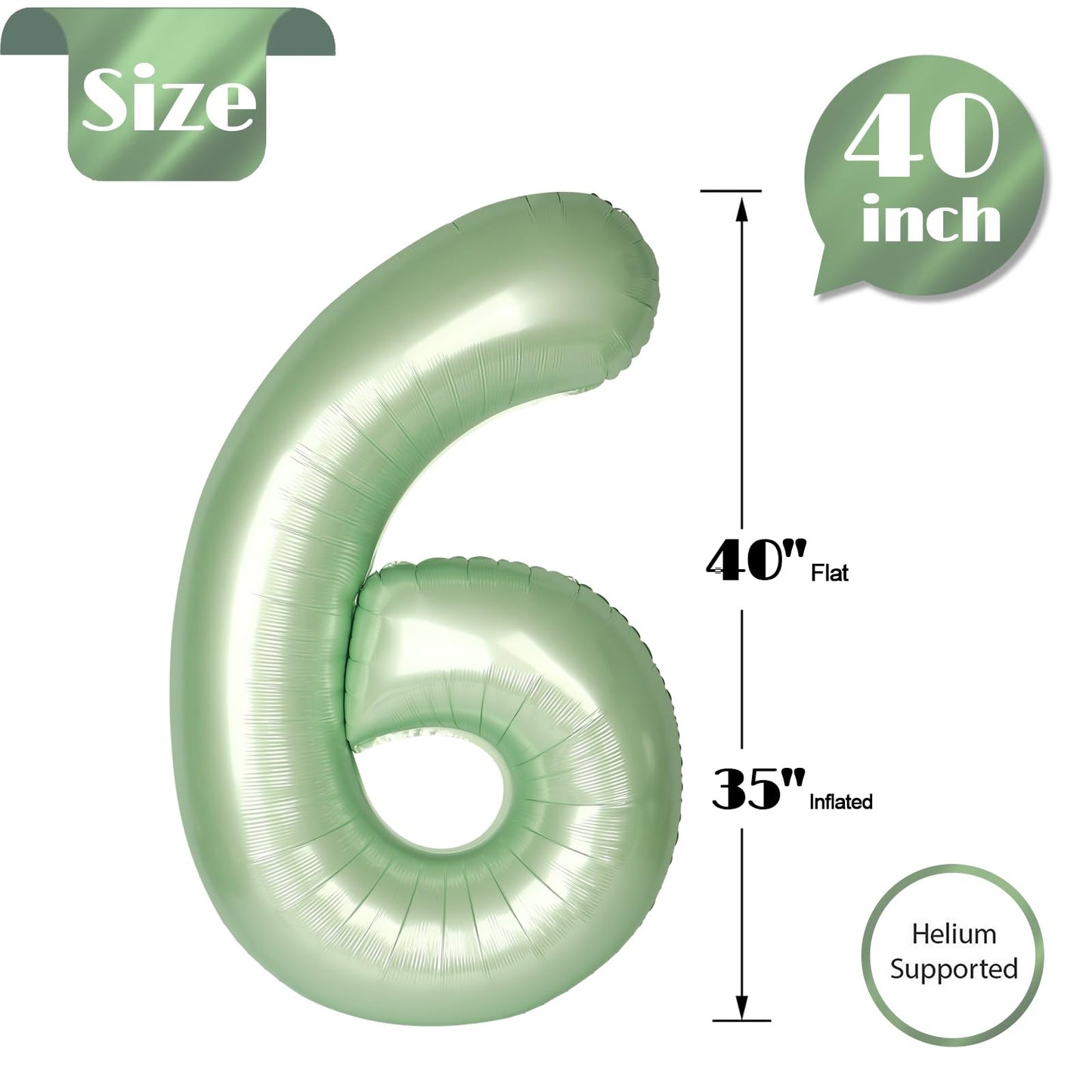 IWERP Sage Green 40-Inch Number 6 Balloon – 6th Birthday Party Decor