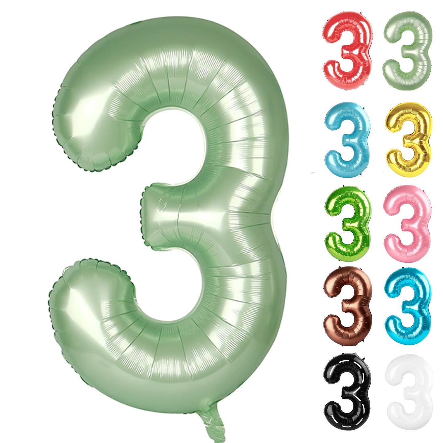 IWERP Sage Green 40-Inch Number 3 Balloon | 3rd Birthday Decorations
