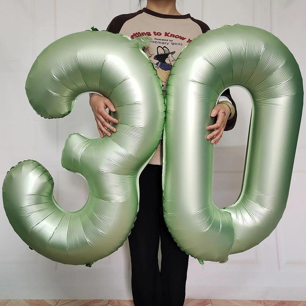 IWERP Sage Green 40-Inch Number 3 Balloon | 3rd Birthday Decorations