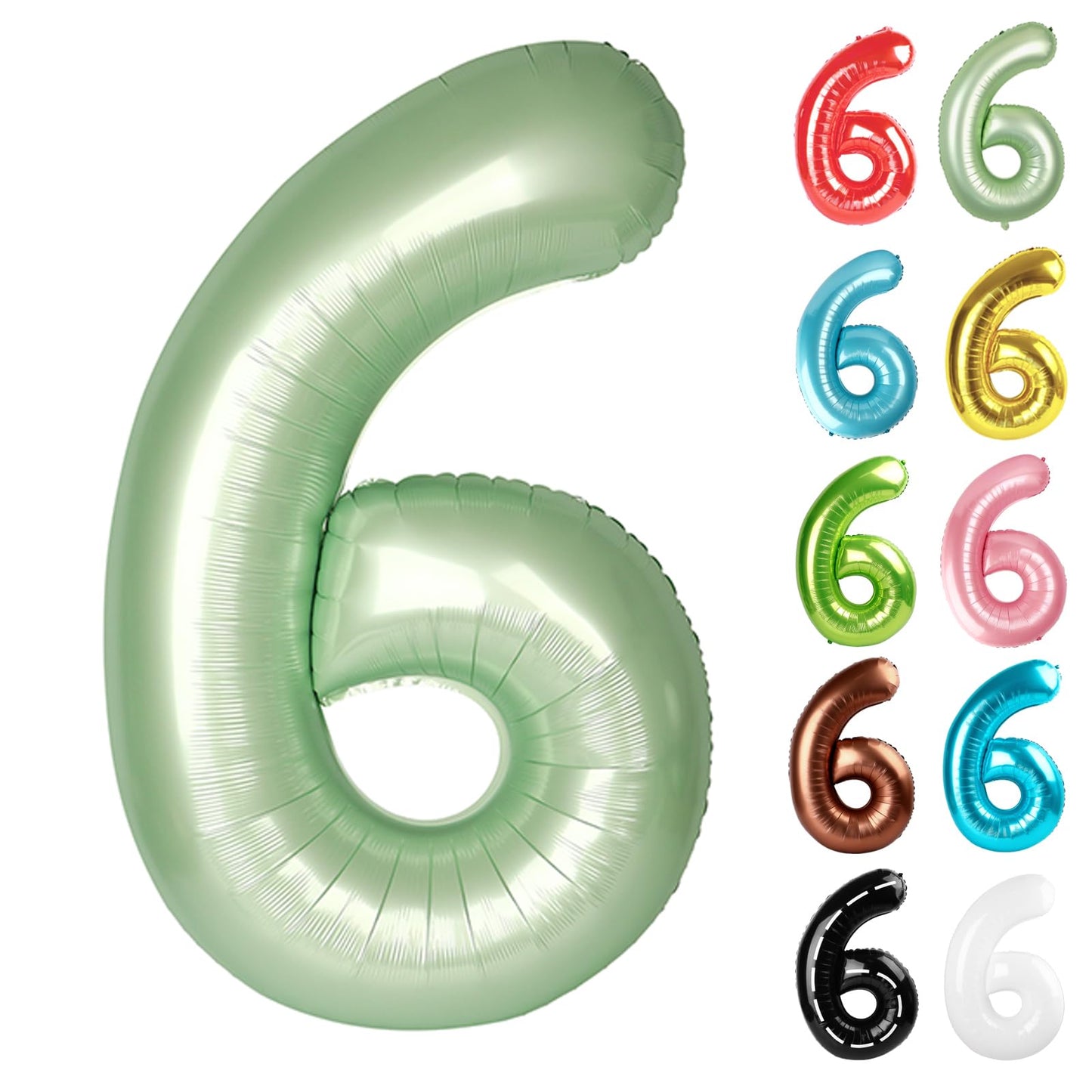 IWERP Sage Green 40-Inch Number 6 Balloon – 6th Birthday Party Decor