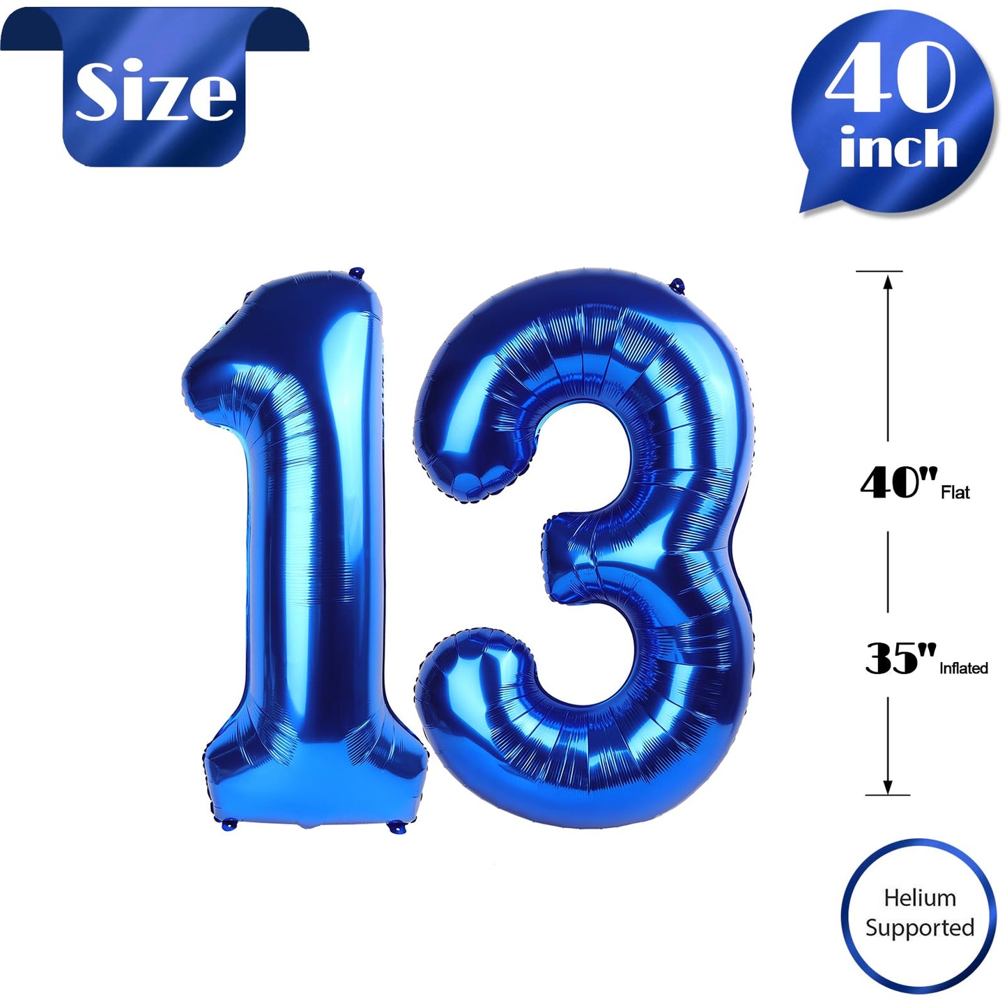 IWERP 40-Inch Metallic Blue 13 Balloon – 13th Birthday & Milestone Celebration Decor