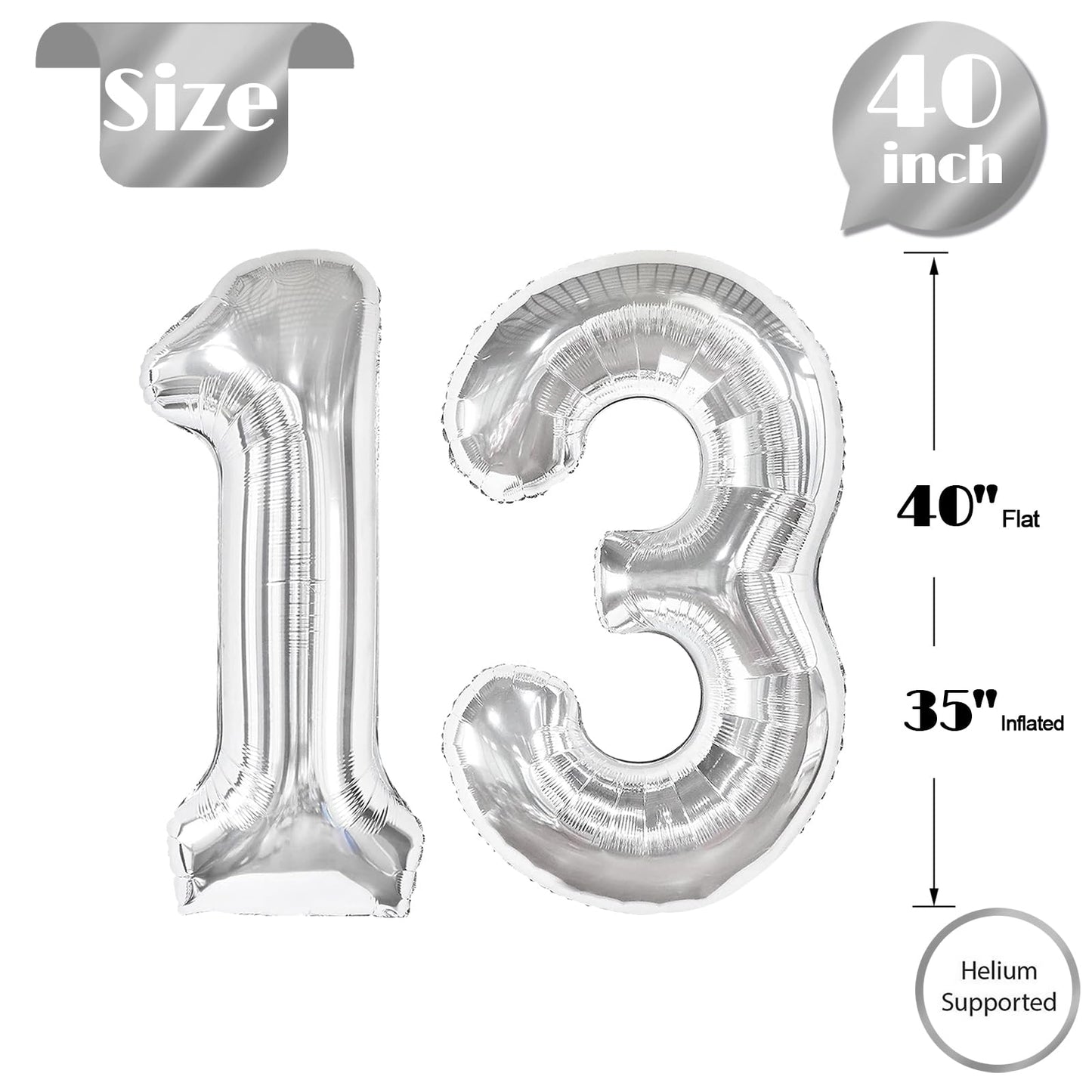 IWERP 40-Inch Silver 13 Balloon – 13th / 31st Birthday Number Decor