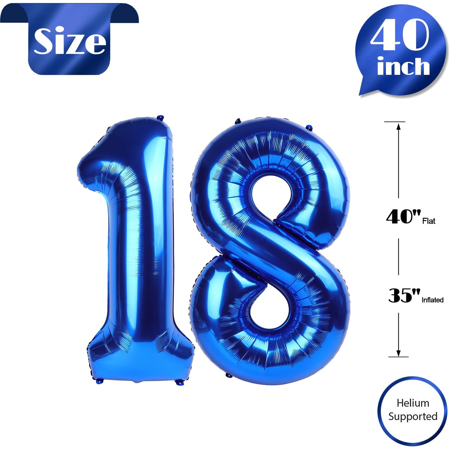 IWERP Navy Blue 18 Balloon – 40-Inch Number Balloon for 18th Birthday Party