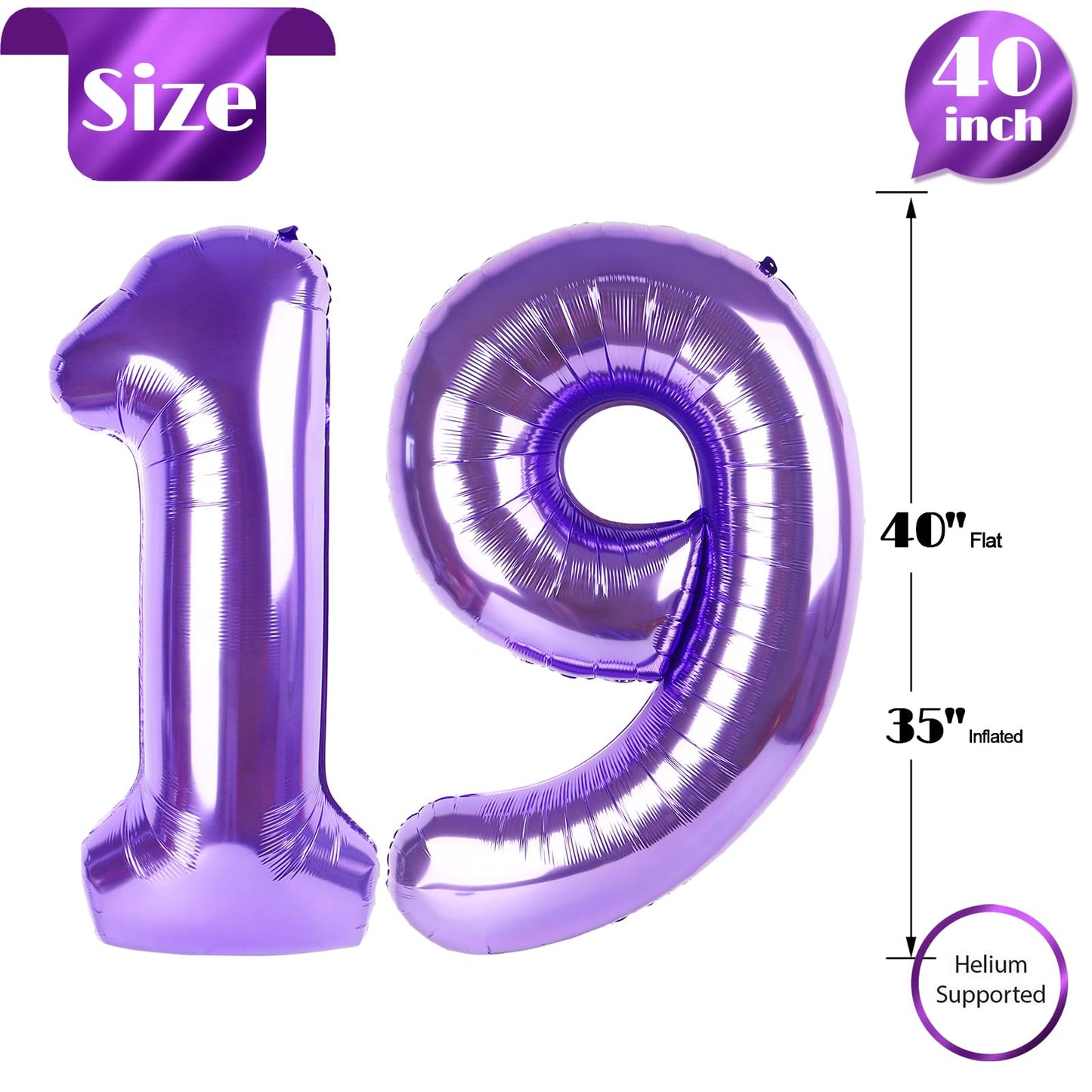IWERP Purple Number 19 Balloon 40 Inch - 19th Birthday Decorations