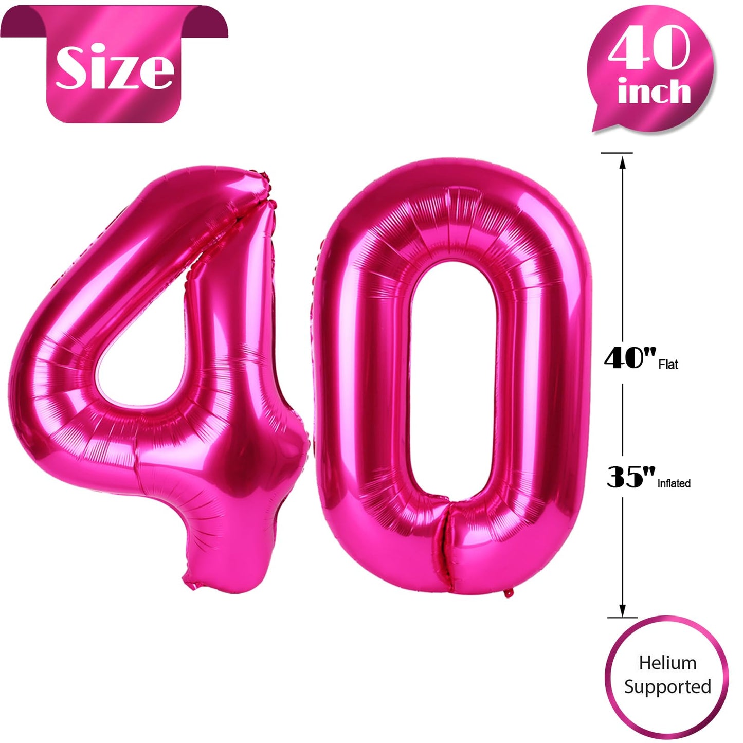 IWERP 40 Balloon Hot Pink – 40-Inch Number Balloon for 40th Birthday & Anniversary