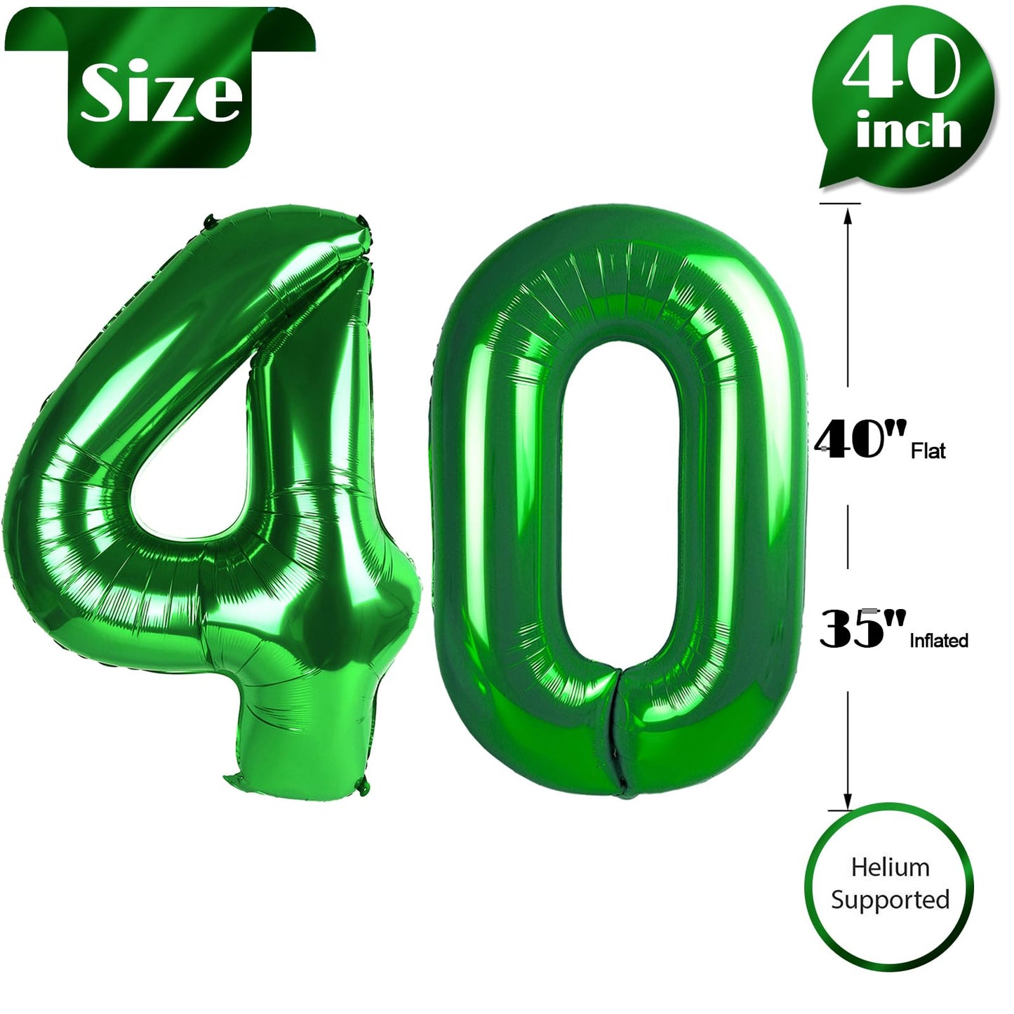 IWERP Green Number 40 Balloon – 40th Birthday Decor, 40-Inch Green Foil Balloon