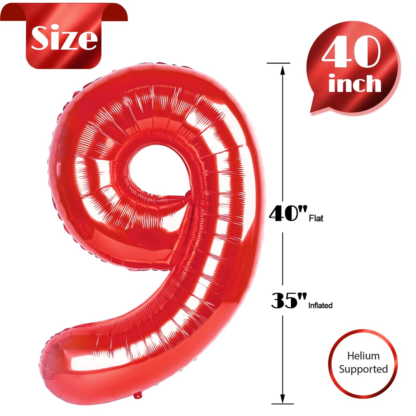 IWERP Red 9 Balloon – 40-Inch Giant Number Balloon for Birthday Decor