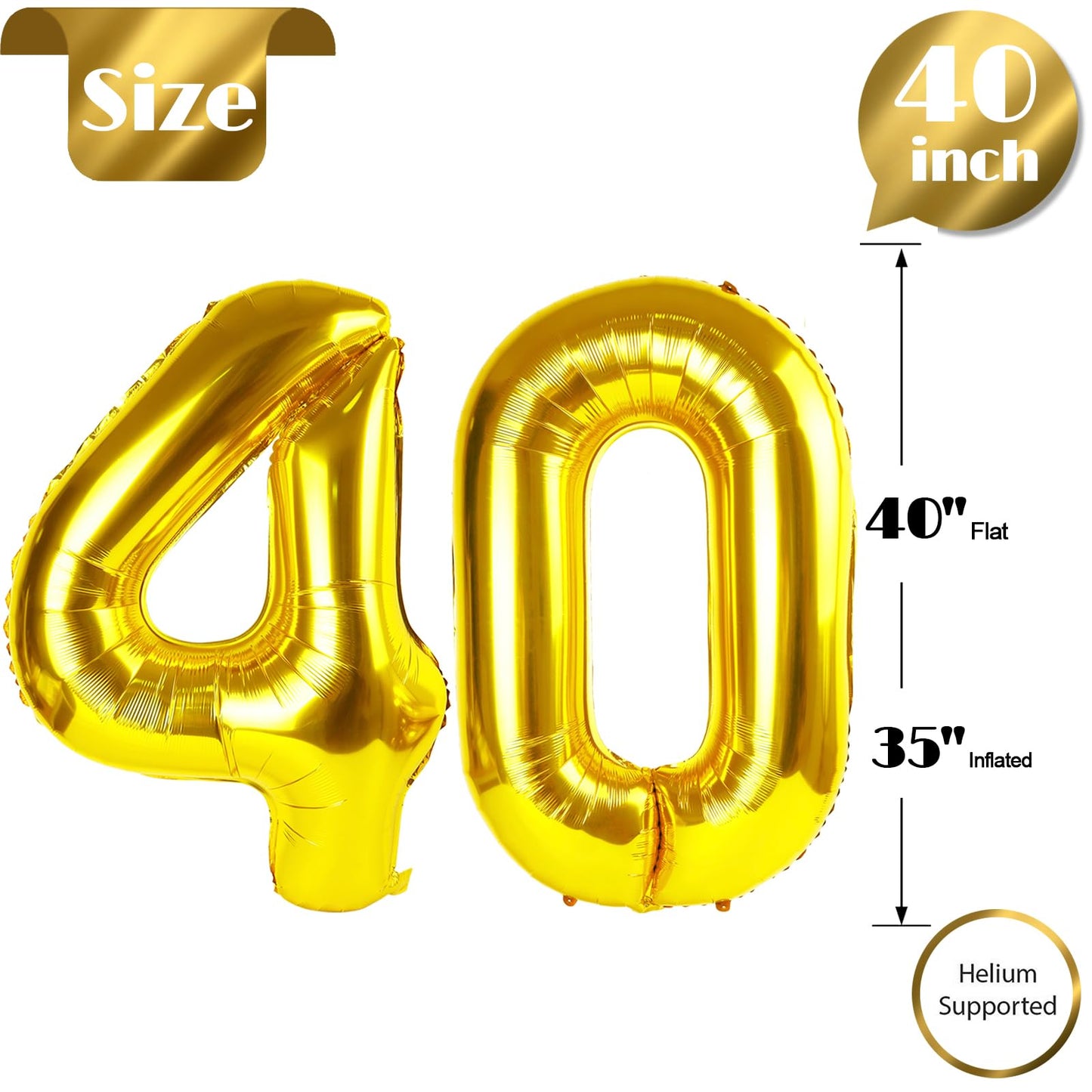 IWERP 40-Inch Gold Number Balloon – 40th Birthday & Anniversary Decorations
