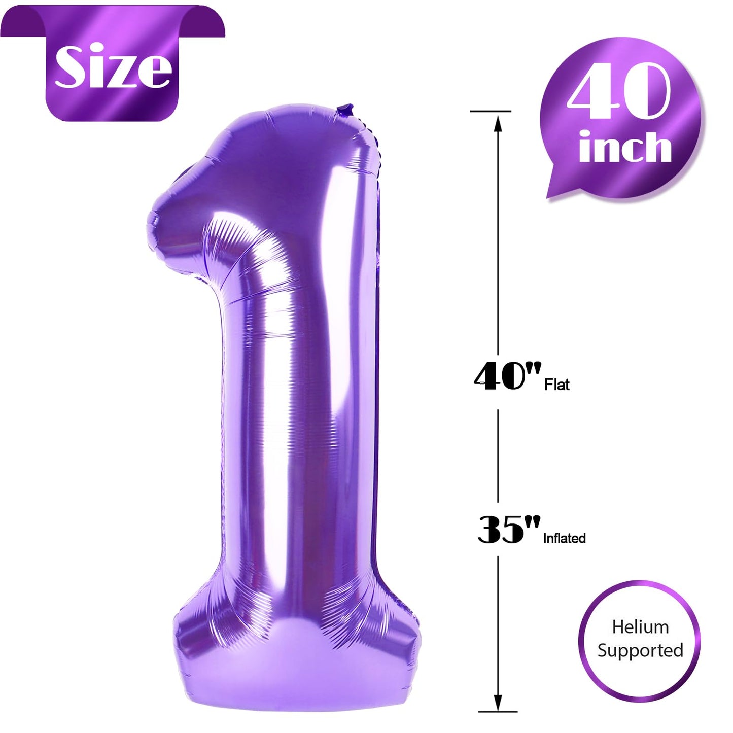 IWERP 40 Inch Purple Number 1 Balloon – Giant First Birthday Decor