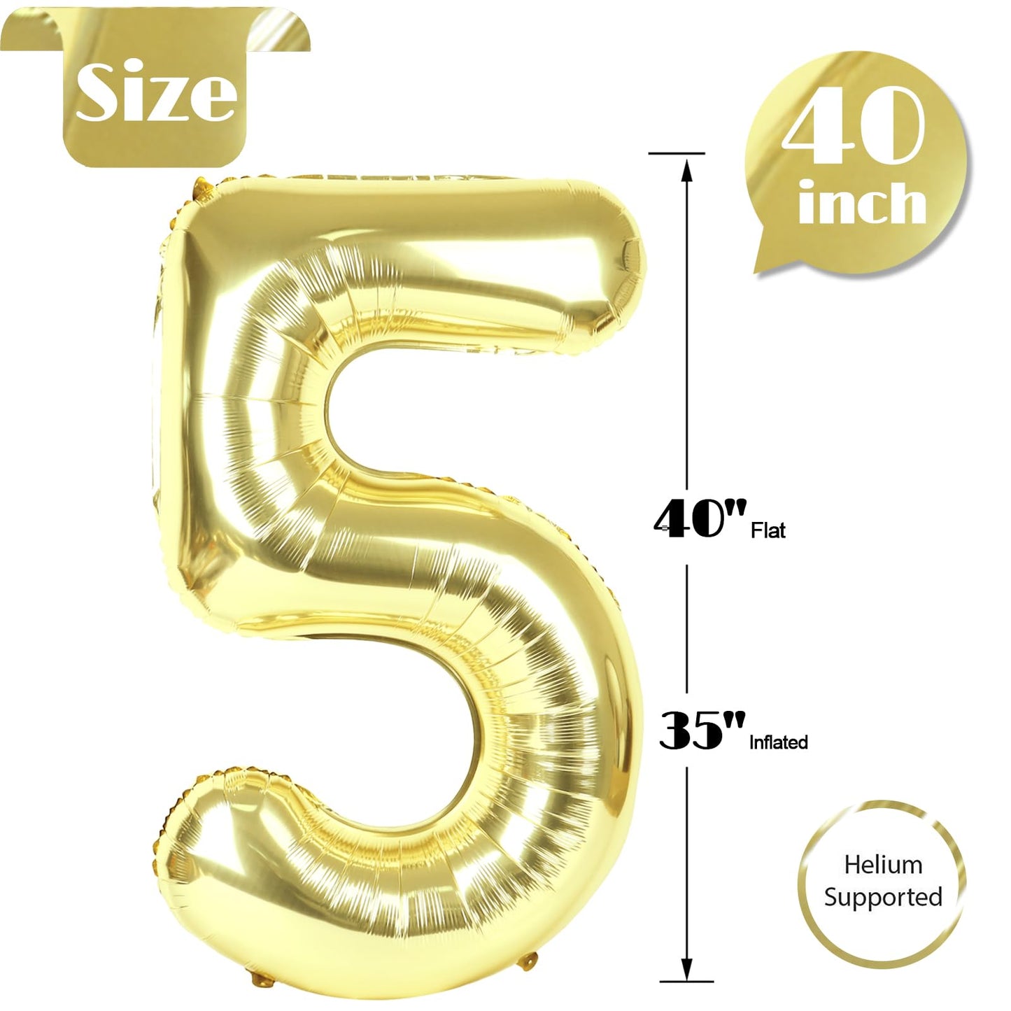 IWERP Champagne Gold 5 Balloon 40 Inch – White Gold 5th Birthday Decor