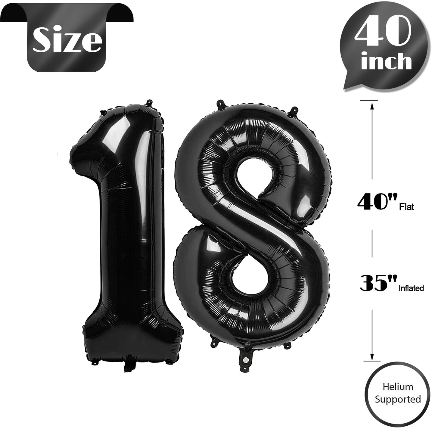 IWERP Black Number 18 Balloon — 40 Inch Giant 18th Birthday Decoration