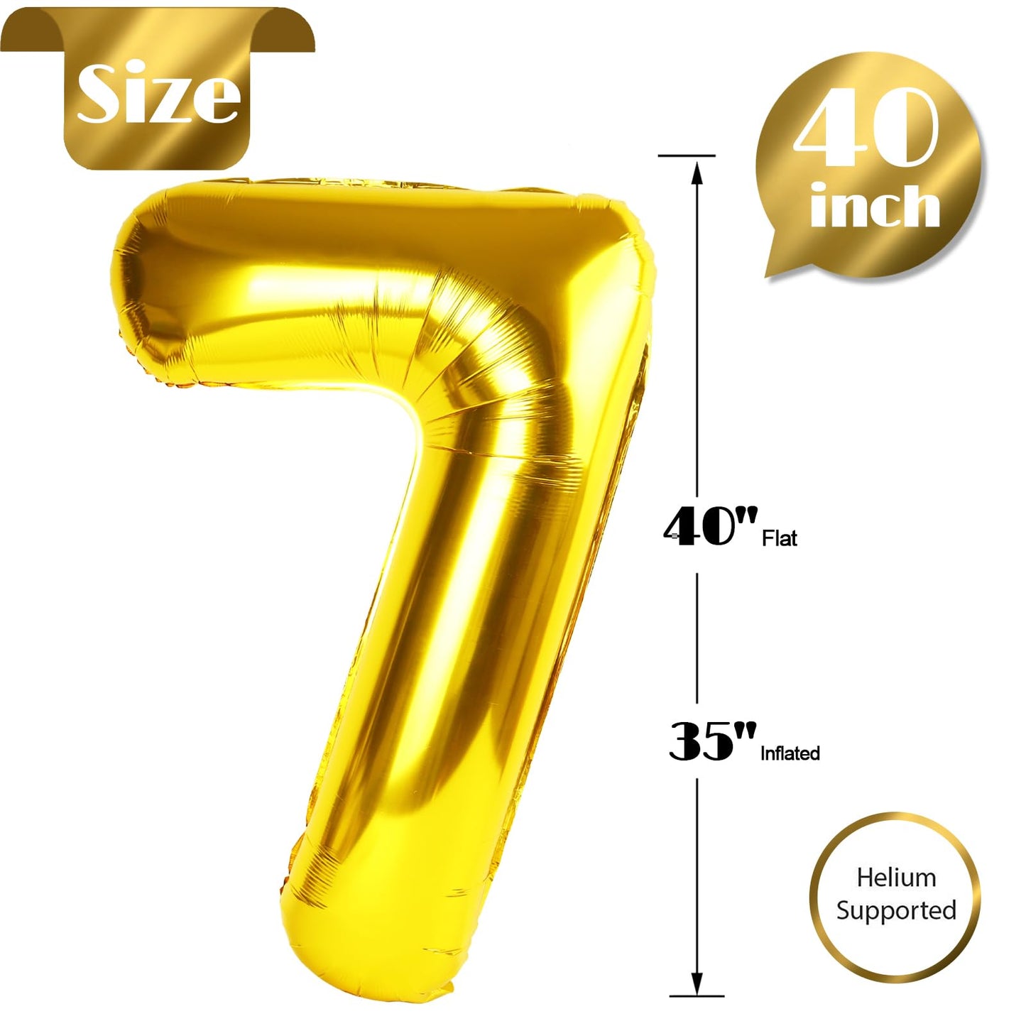 IWERP Gold Number 7 Balloon 40-Inch – Giant 7 Foil Birthday Balloon for Party Decor