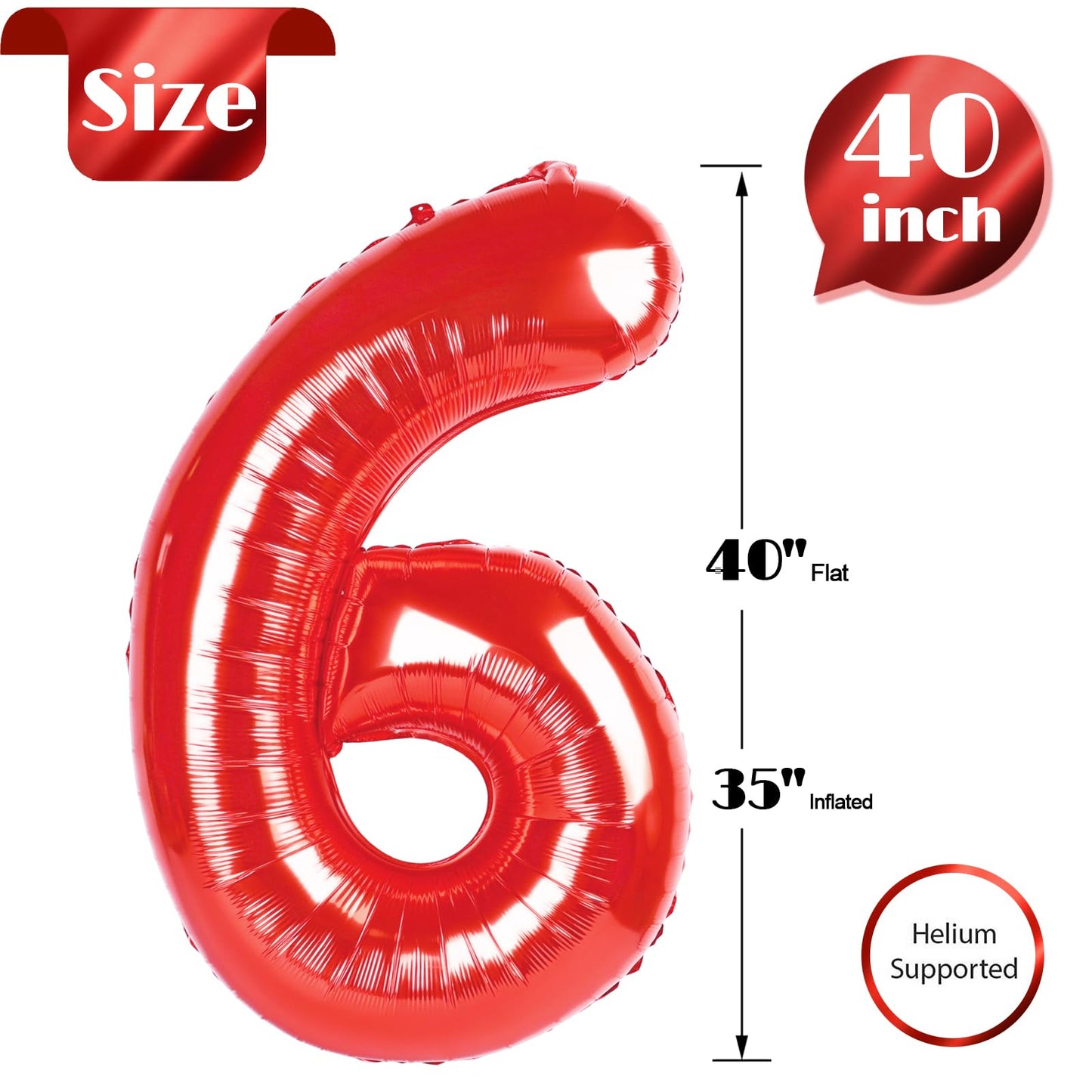 IWERP Red 6 Balloon – 40 Inch Number Balloon for Birthday Party