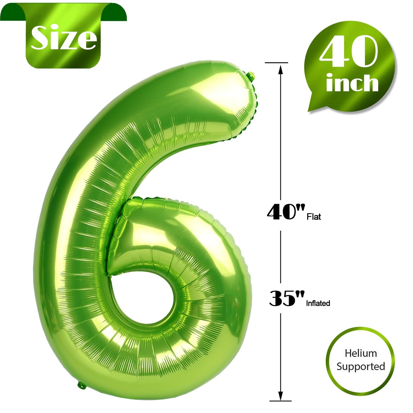 IWERP Light Green 40-Inch Number Balloon – 6th Birthday Decorations
