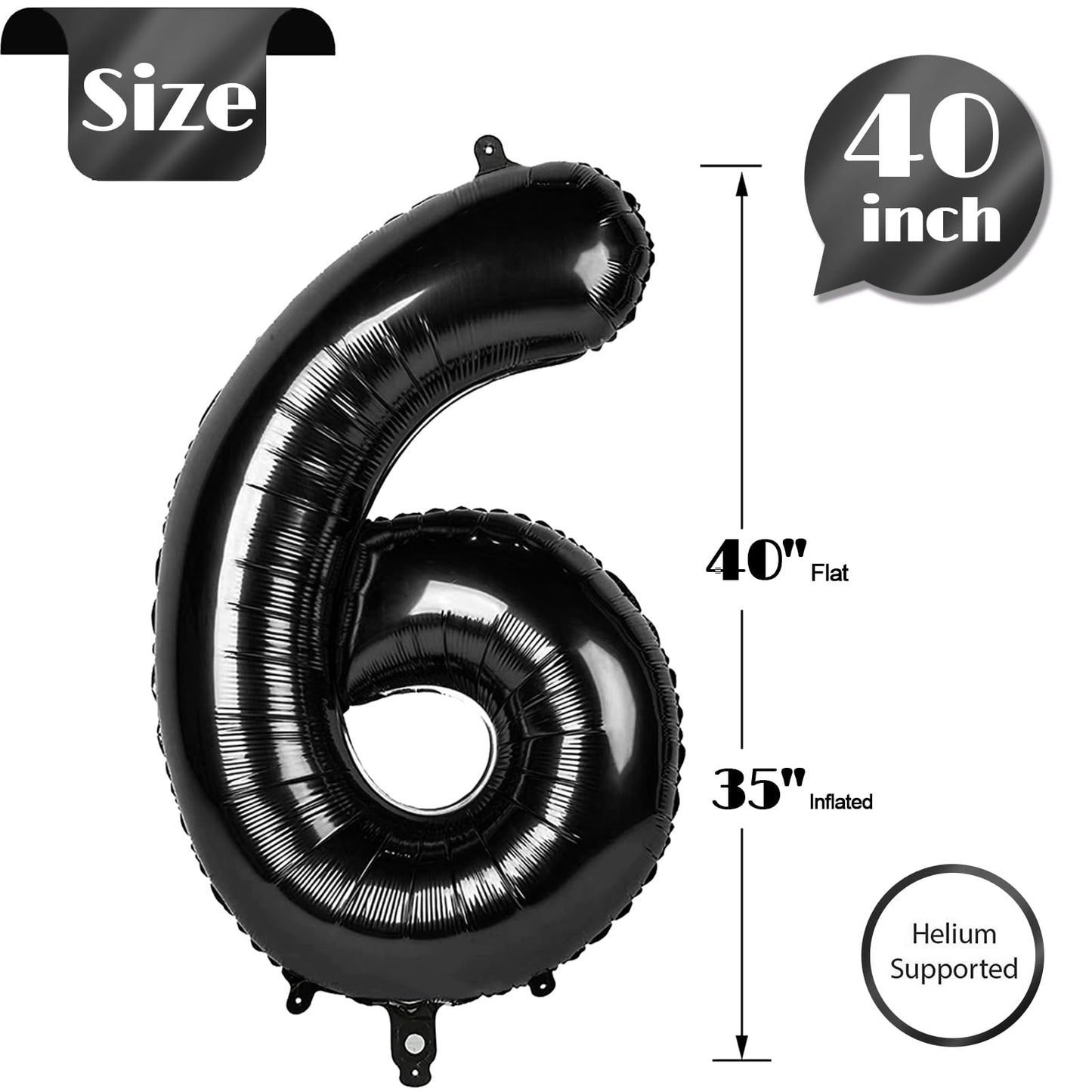 IWERP Black Number 6 Balloon 40 Inch – 6th Birthday Decorations