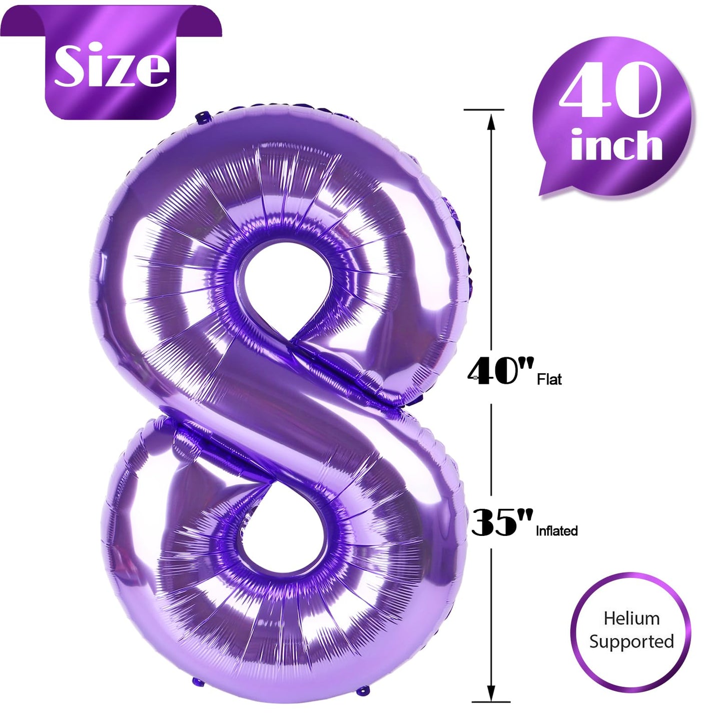 IWERP Purple 40 Inch Number 8 Balloon for 8th Birthday – Party Decor