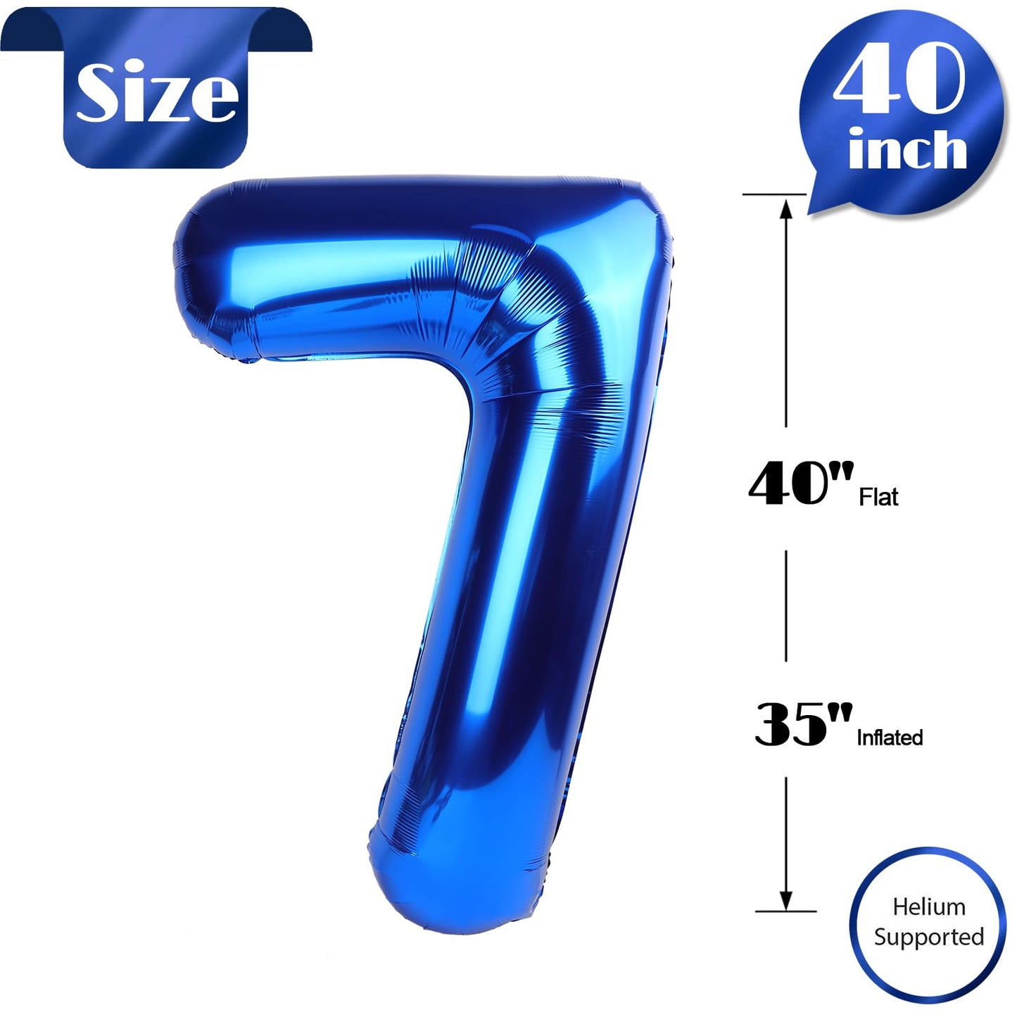 IWERP Metallic Blue Number 7 Balloon 40 Inch – 7th Birthday Decorations