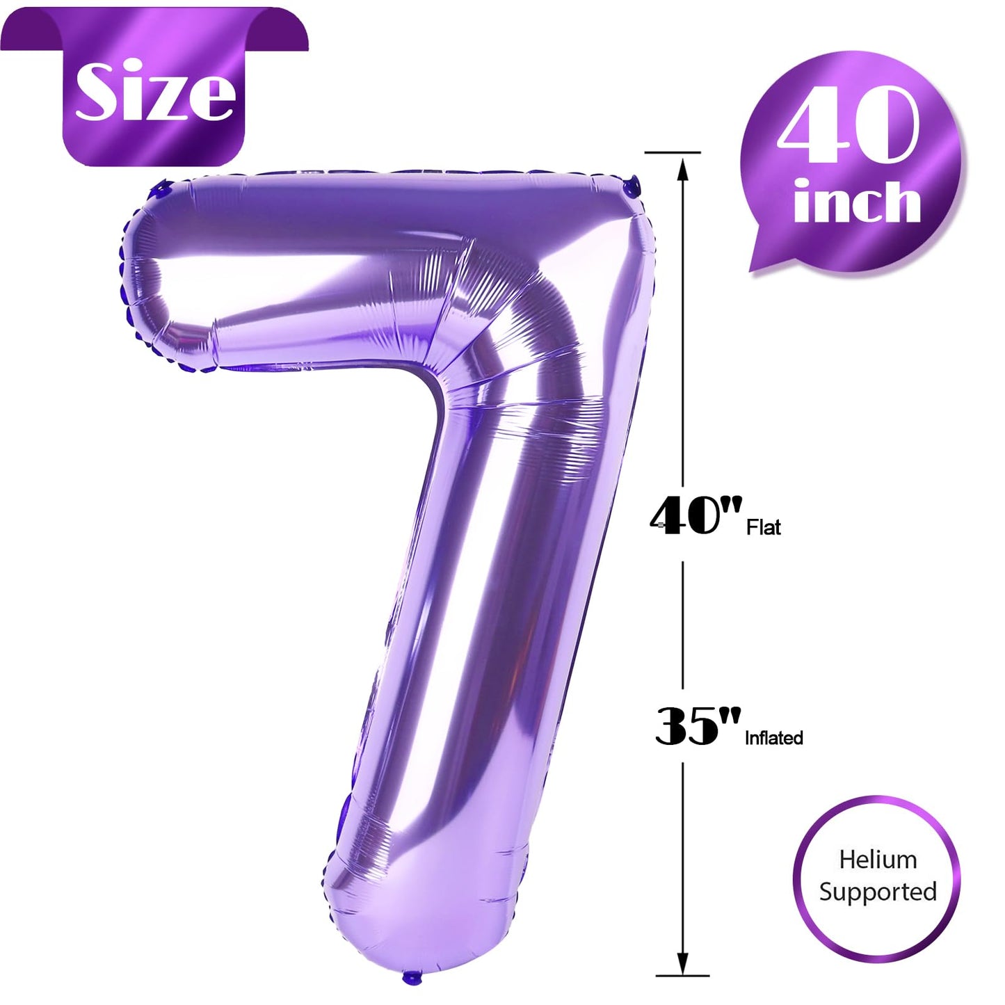 IWERP Purple Number 7 Balloon - 40-Inch | 7th Birthday Decorations