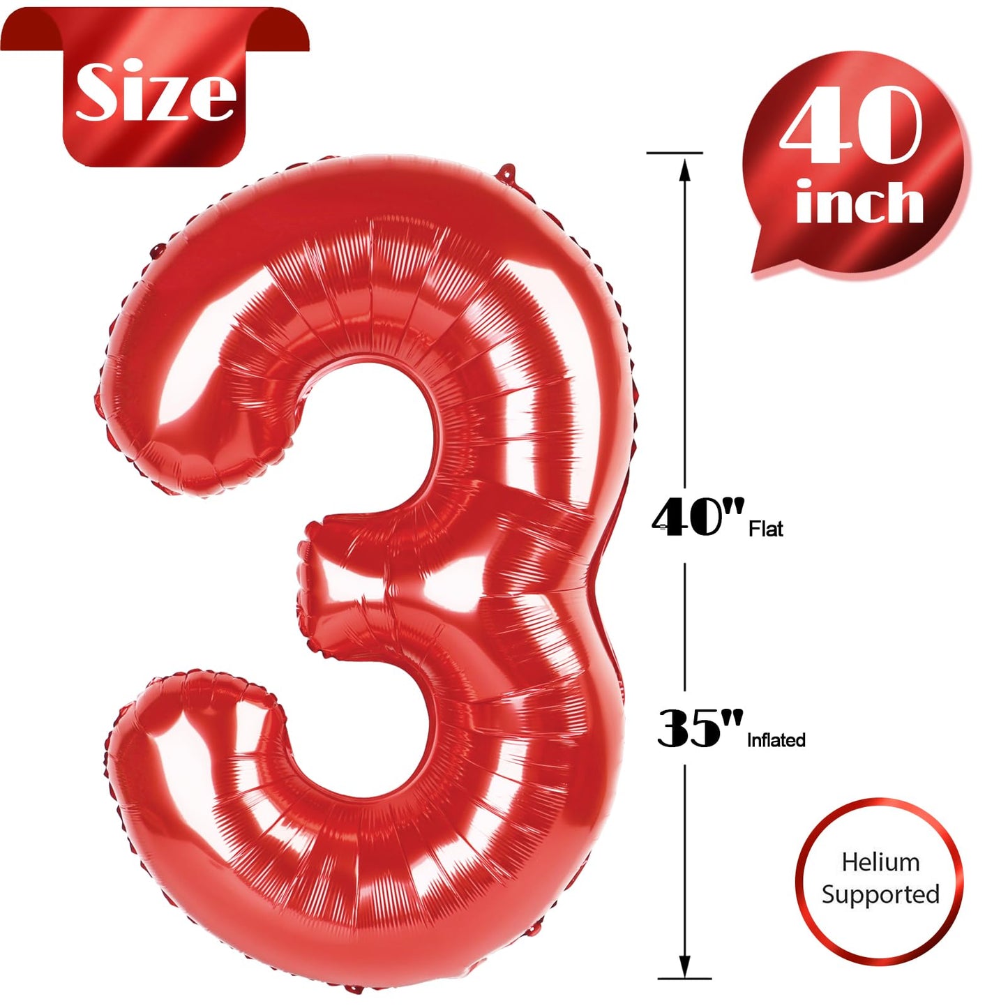 IWERP Red Number 3 Balloon 40 Inch – 3rd Birthday Decorations for Kids