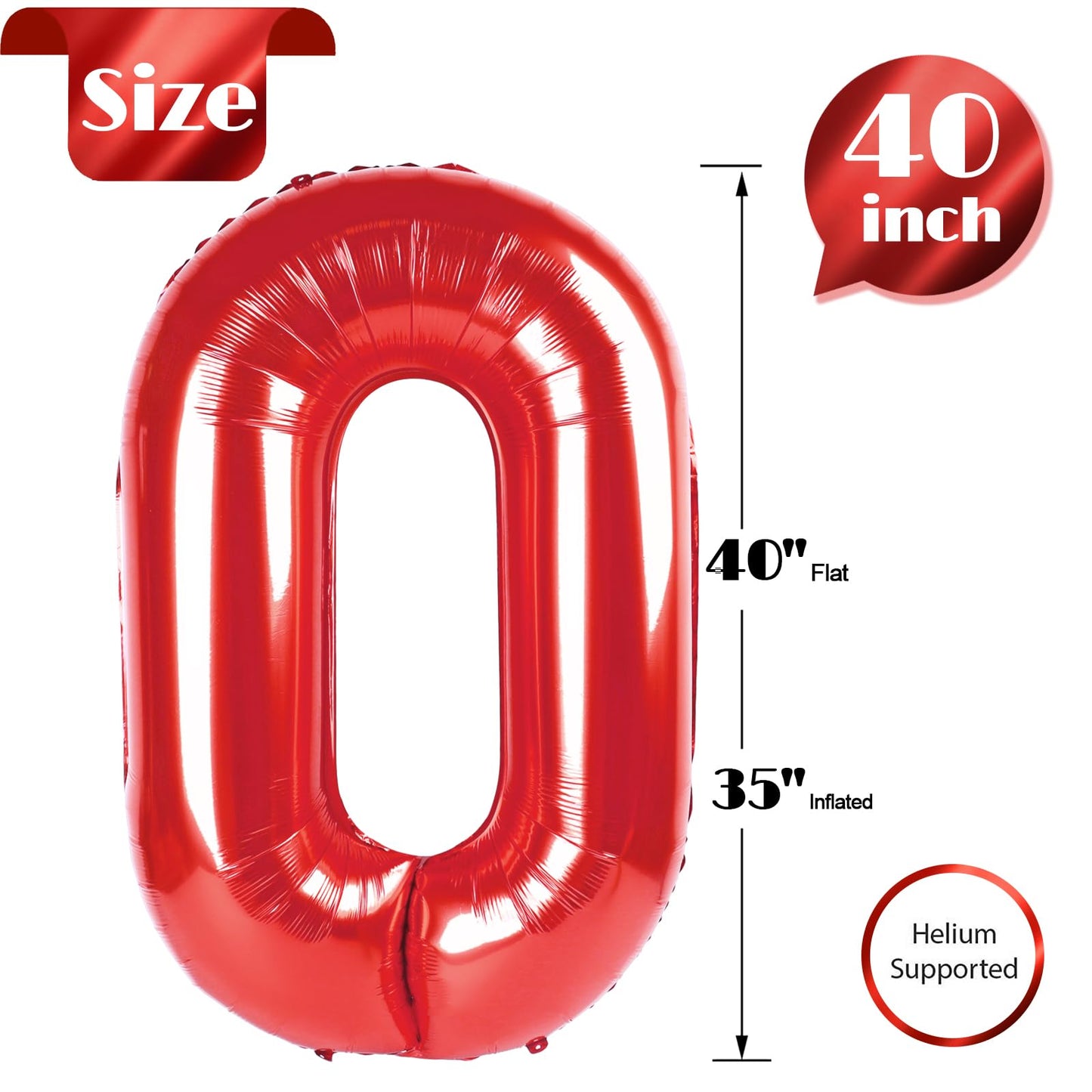 IWERP Red Number 0 Balloon 40 Inch – 10th–60th Birthday Decorations